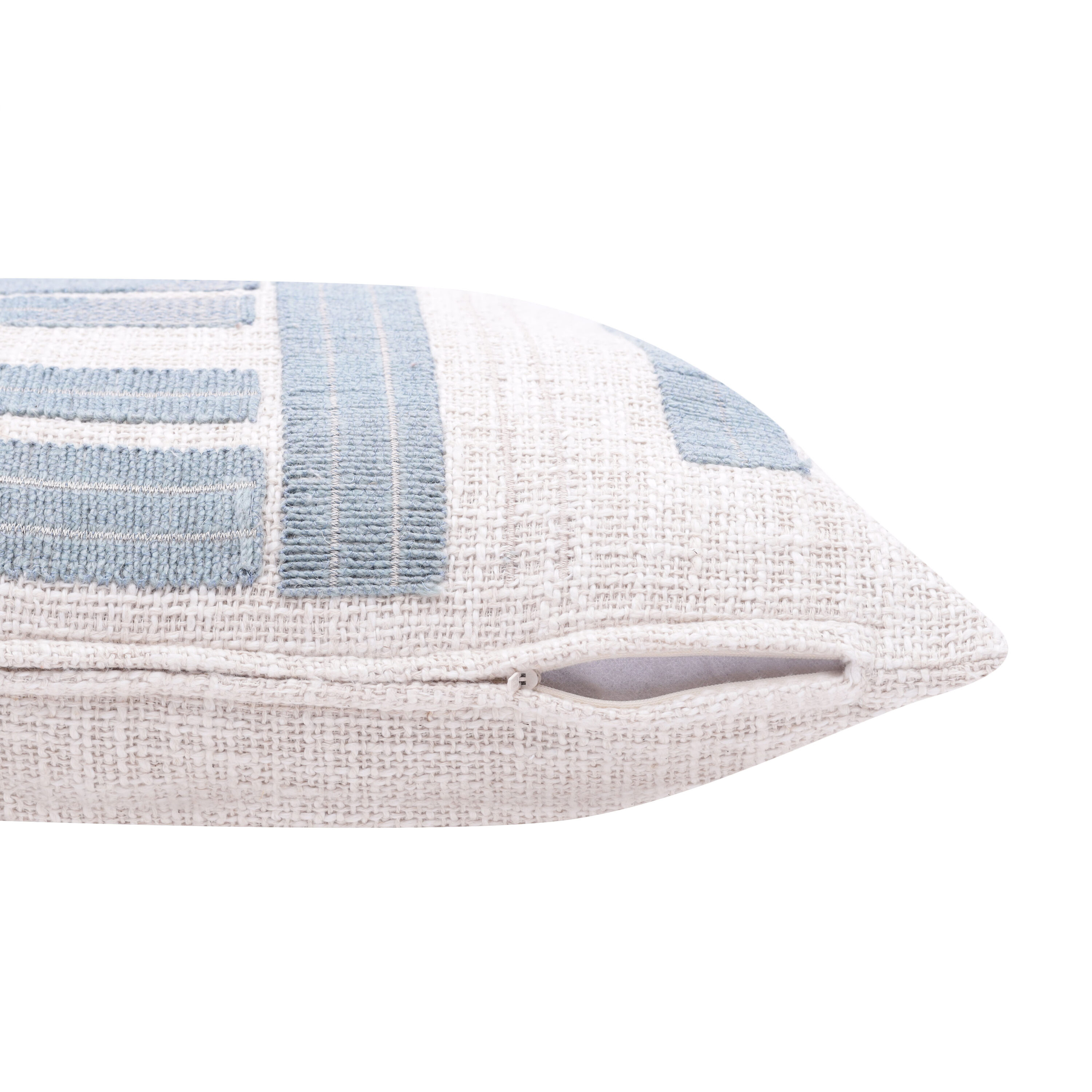 Ocean Blue and Ivory Cotton Embroidered Throw Pillow