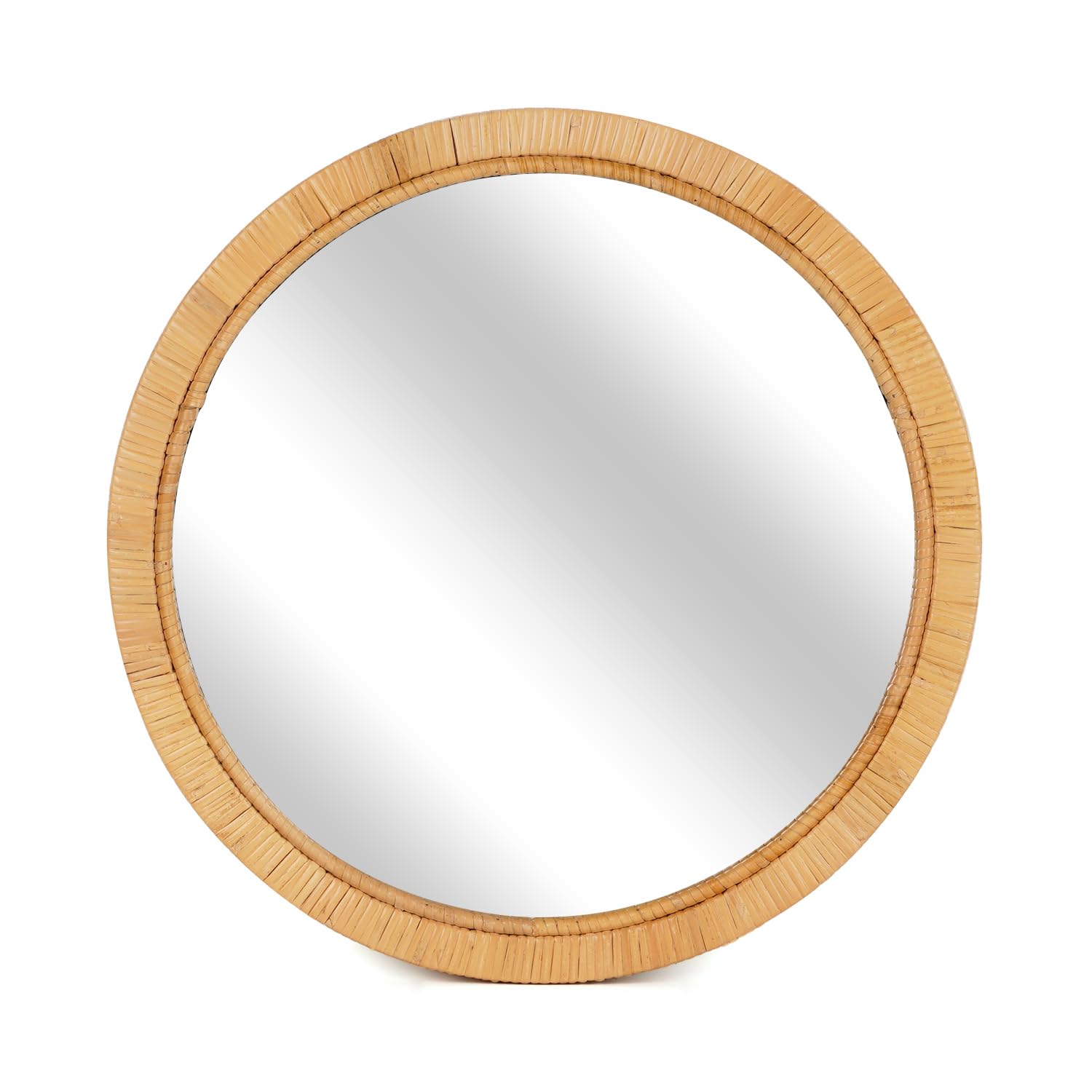 Aoibox - 20 in Natural Rattan Framed Round Decorative Wall Mirror Boho Farmhouse Circle Vanity A...