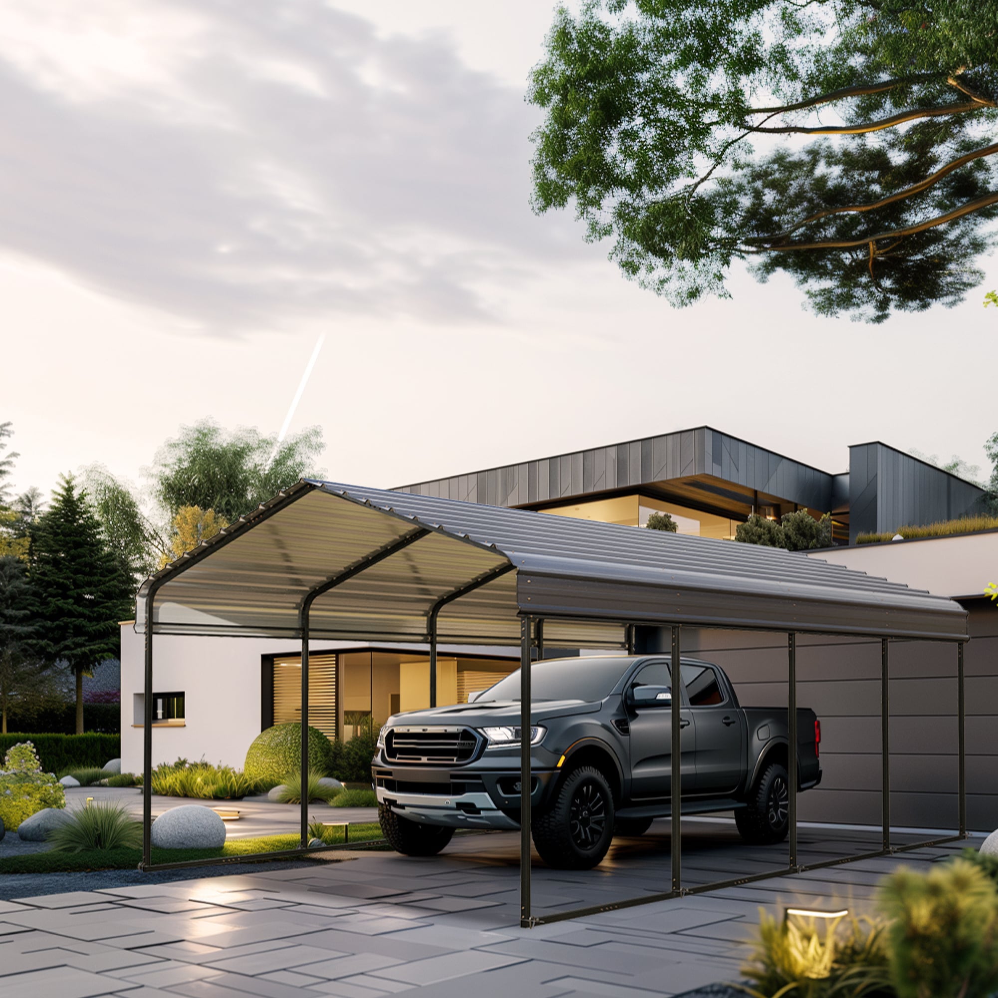 Sunshine Valley GA220-1220 12-Feet W x 20-Feet L x 6.56-Feet H Dark Gray Metal Carport with Metal Roof