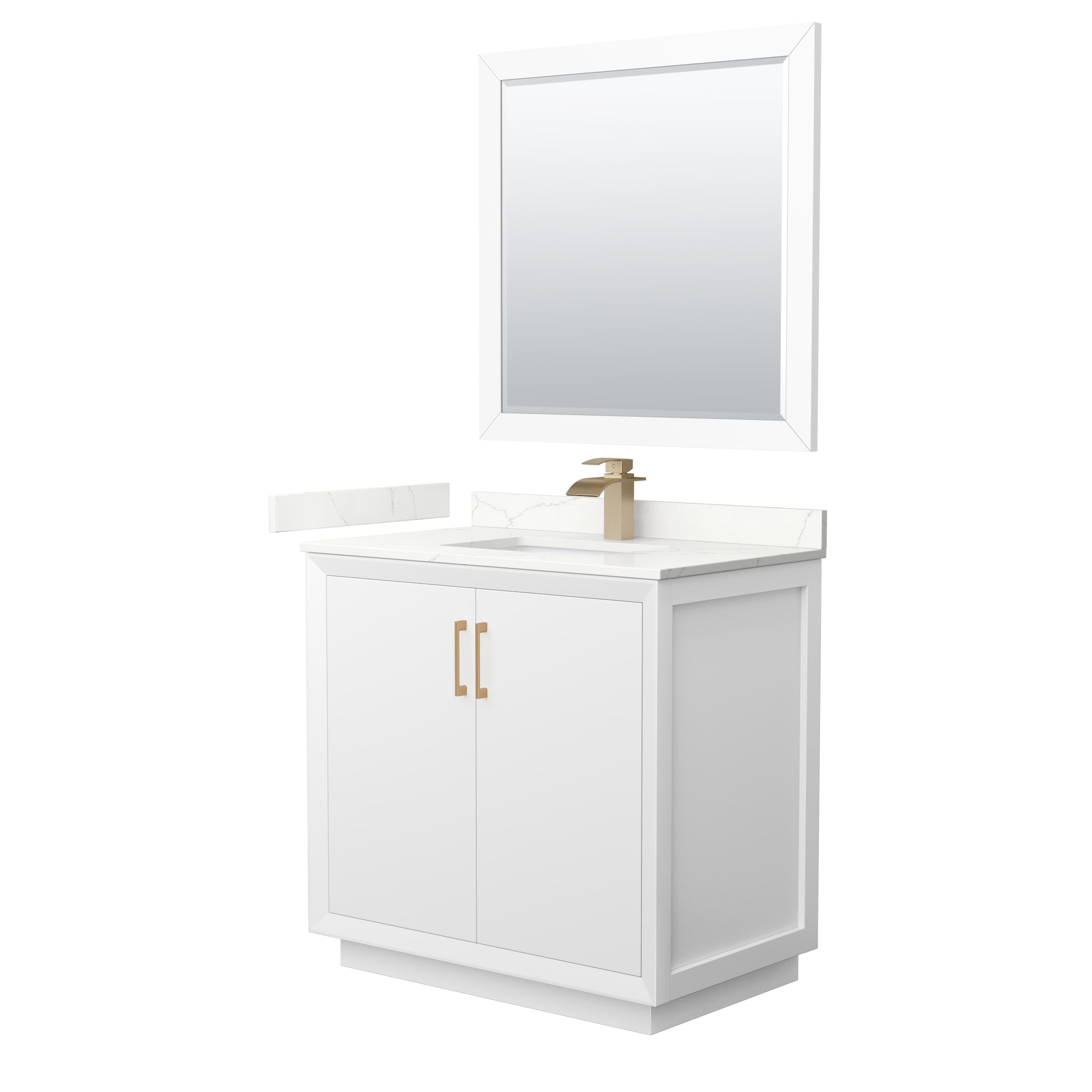 Wyndham Collection WCF414136SWZGTUNSM34 Strada 36-in White Undermount Single Sink Bathroom Vanity with Giotto Quartz Top (Mirror Included)