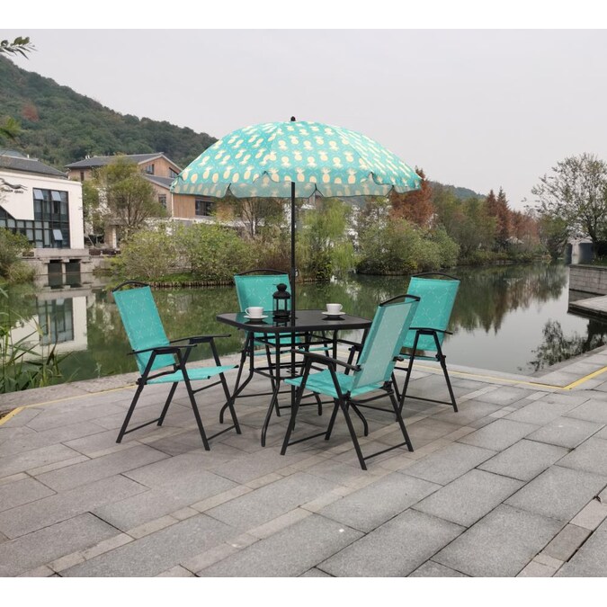 Donglin Furniture Wyndham Printed 6 Pc, Folding Patio Set With Umbrella