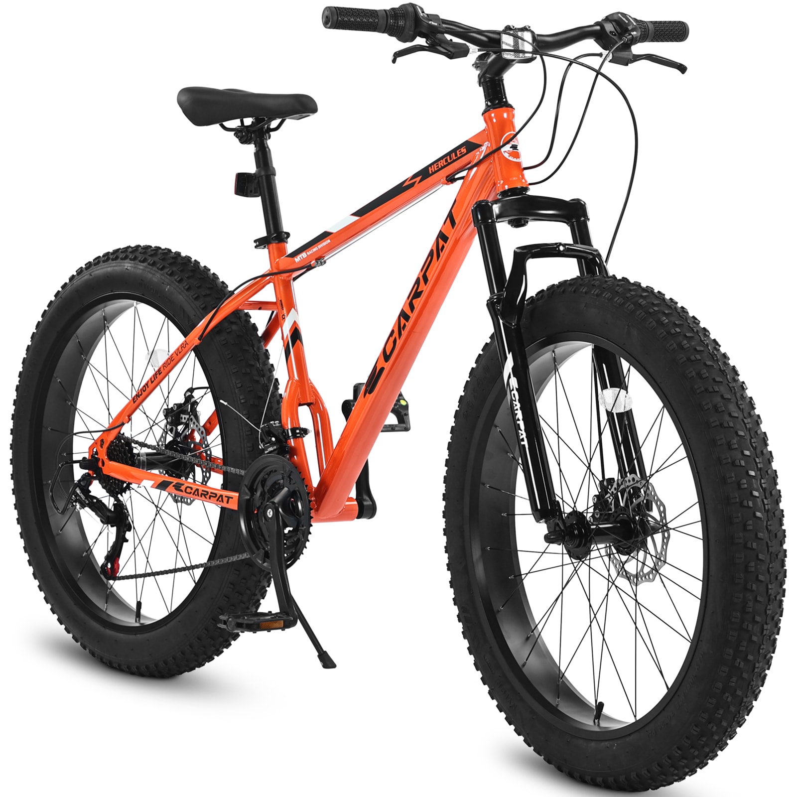 Tinyhomie 26 Inch Fat Tire Front Suspension Shimano 7 Speed Mountain Bike with Dual Disc Brake High Carbon Steel Frame for Adults and Youth