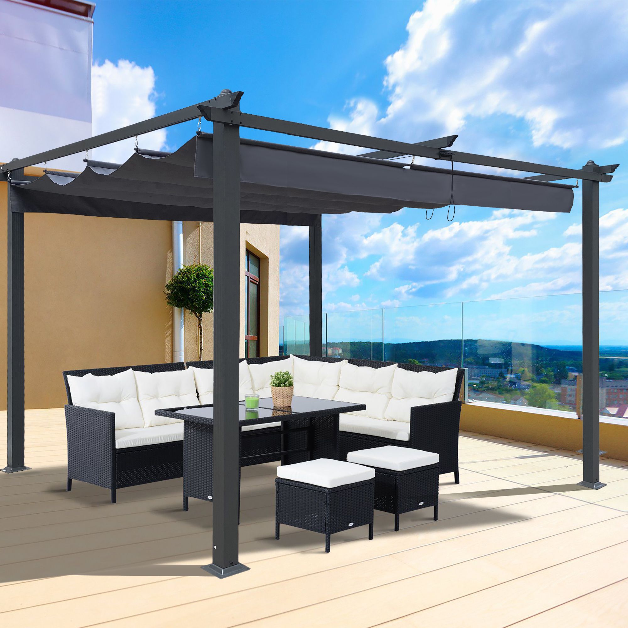 Forclover 13 Ft Outdoor Patio Retractable Pergola With Canopy In The Pergolas Department At