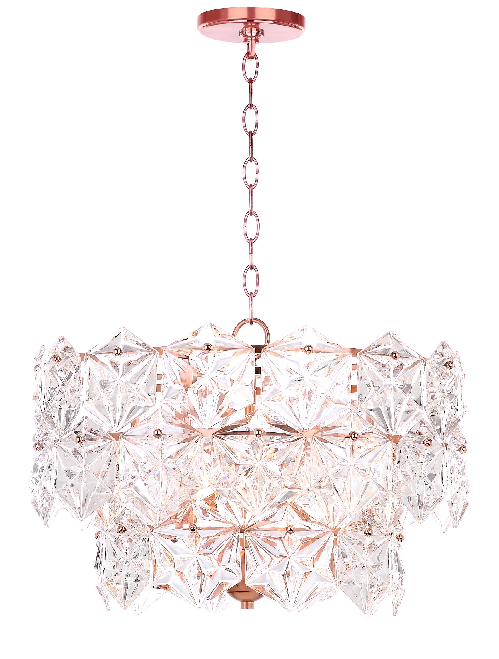 Contemporary Two-Tier Crystal and Copper Drum Pendant Light