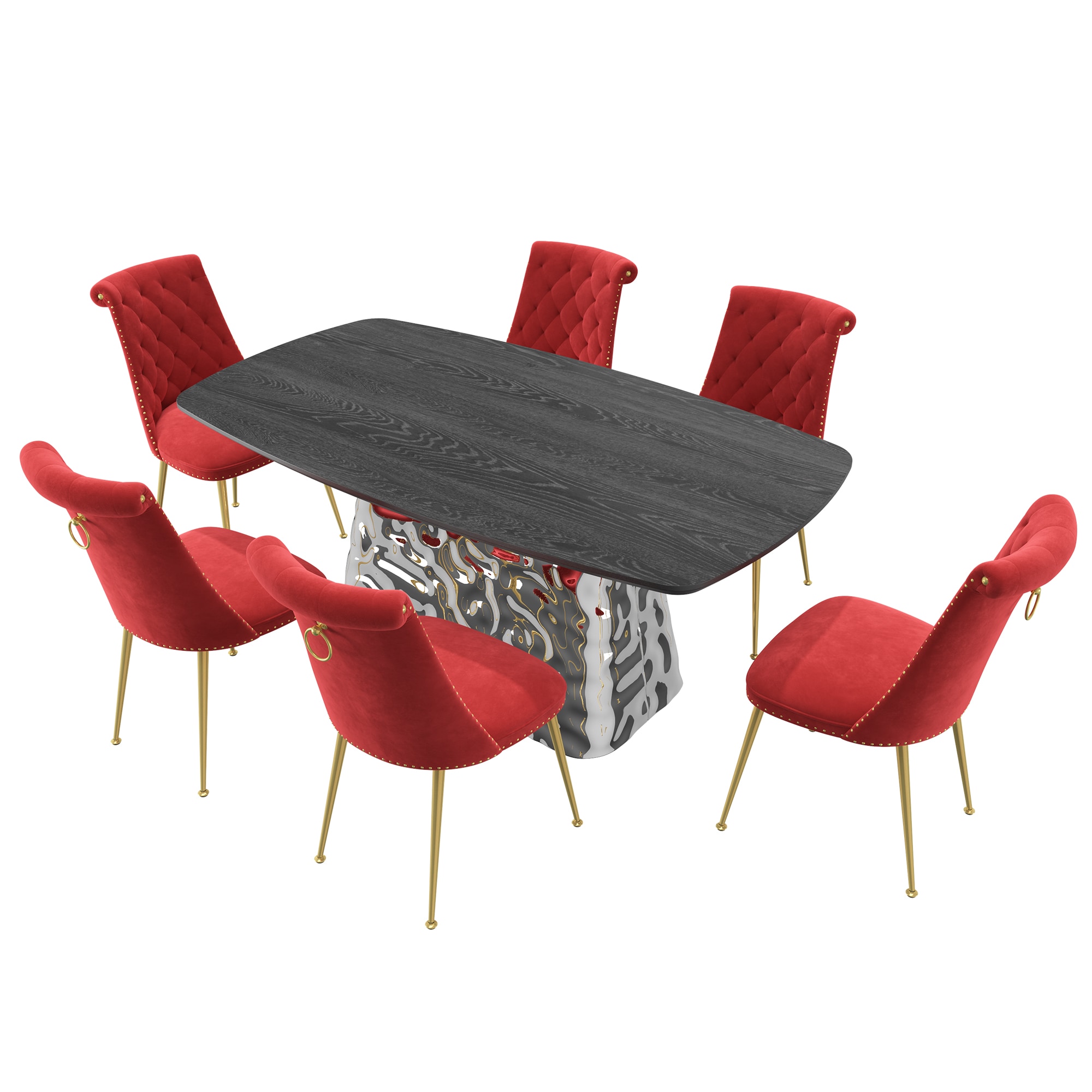 Clihome CL-1676D703RD Red Chair/Black Table Contemporary/Modern Dining Room Set with Rectangular Table ( Seats 6 )