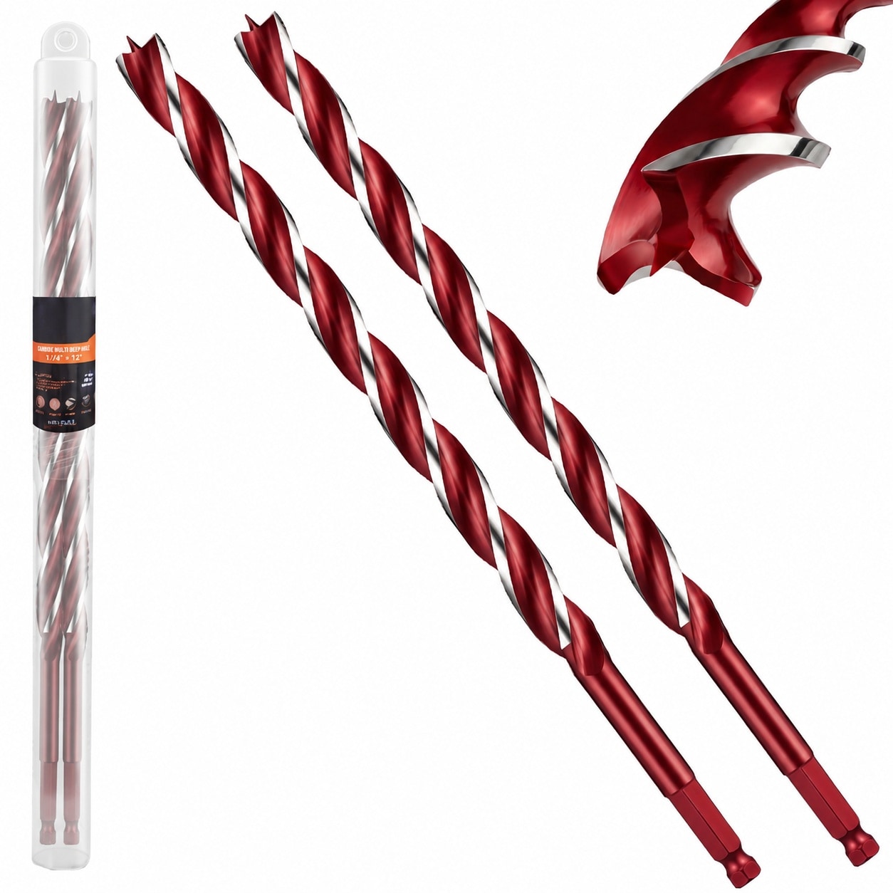 UUDULY  2 Pack 3 Cutter Edge Wood Auger Drill Bit 3 eighths by 9 inch Heavy Duty Long Ship Auger Bit with 4 Hex Positioning Tip Fast Boring