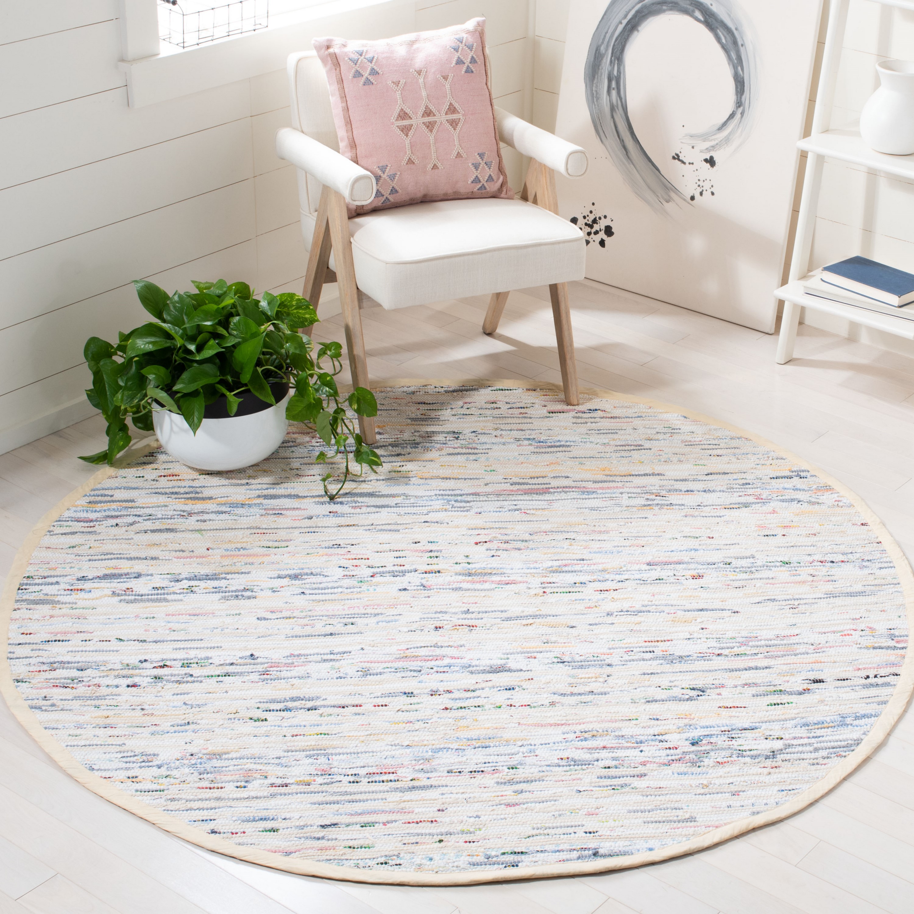 Safavieh MTK625B-6R Montauk Pragya 6 x 6 (ft) Polyester Beige/Ivory Round Indoor Abstract Farmhouse/Cottage Area rug