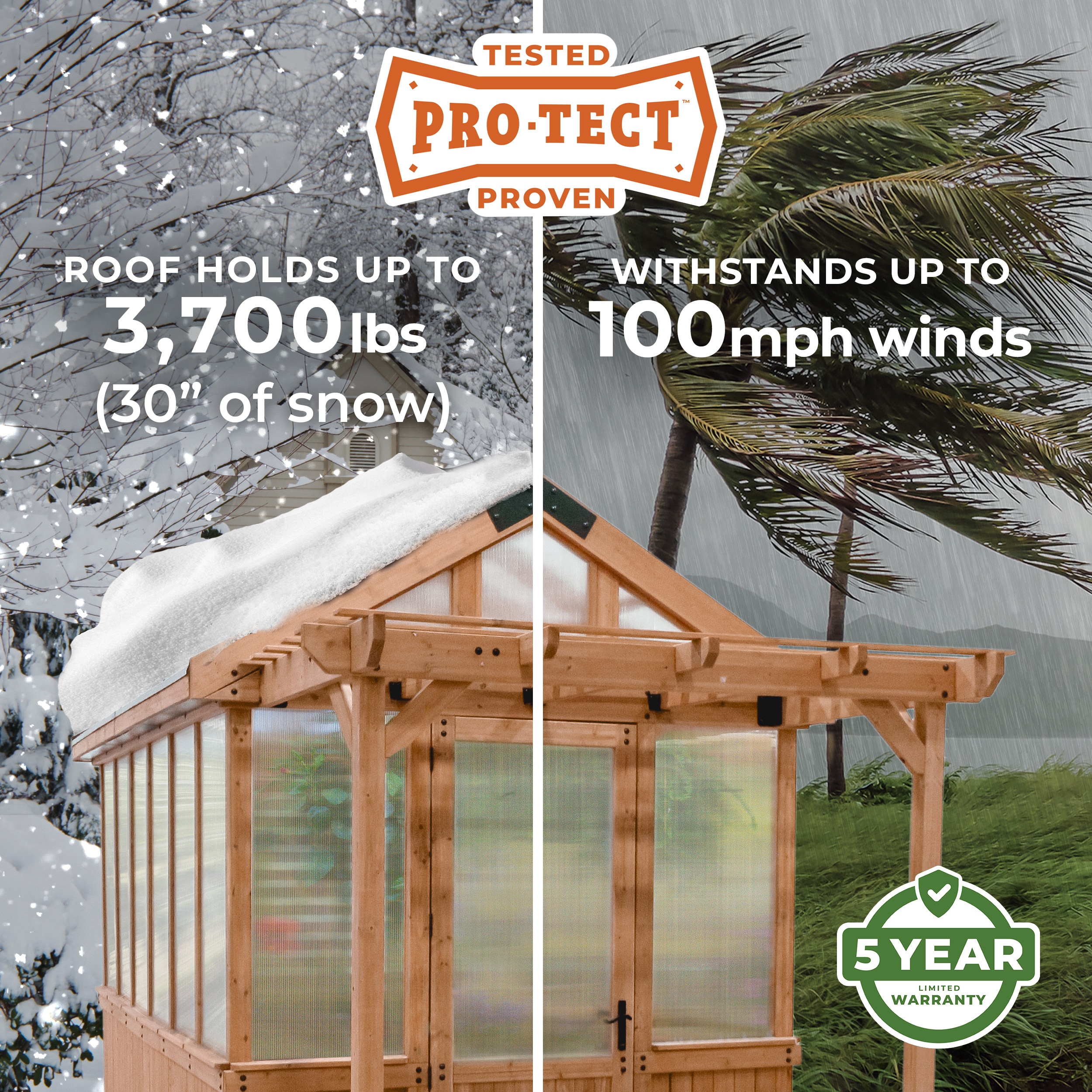 Bellerose Cedar Wood and Polycarbonate Walk-In Greenhouse with Pergola