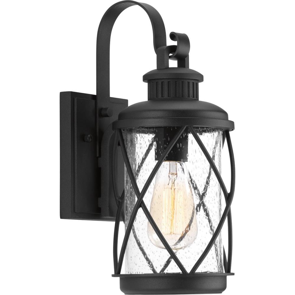 Hollingsworth Black Aluminum Outdoor Wall Lantern with Seeded Glass