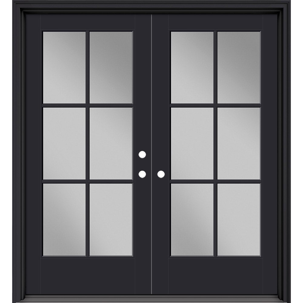 Masonite 630774 Performance Door System 72-in x 80-in x 4-9/16-in Fiberglass Full lite Left-hand inswing Peppercorn Painted Prehung Double Front Door with Brickmould Insulating core with Grilles