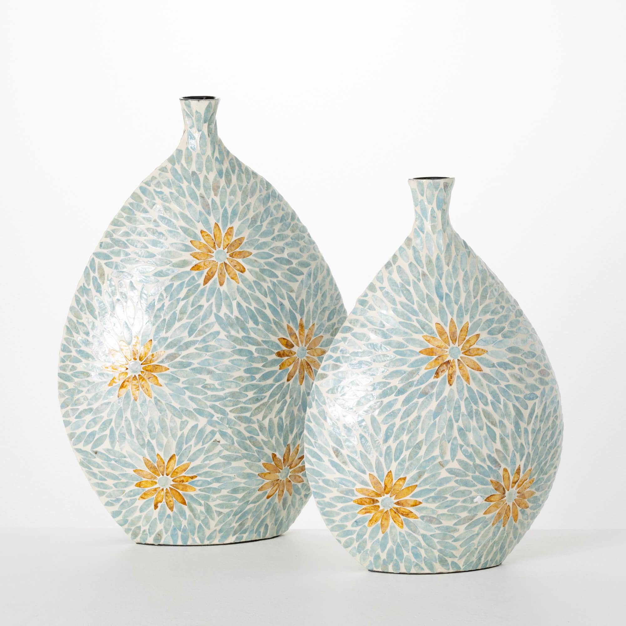 Sullivans N2945 2 -Pack Blue Capiz shell Modern Vase