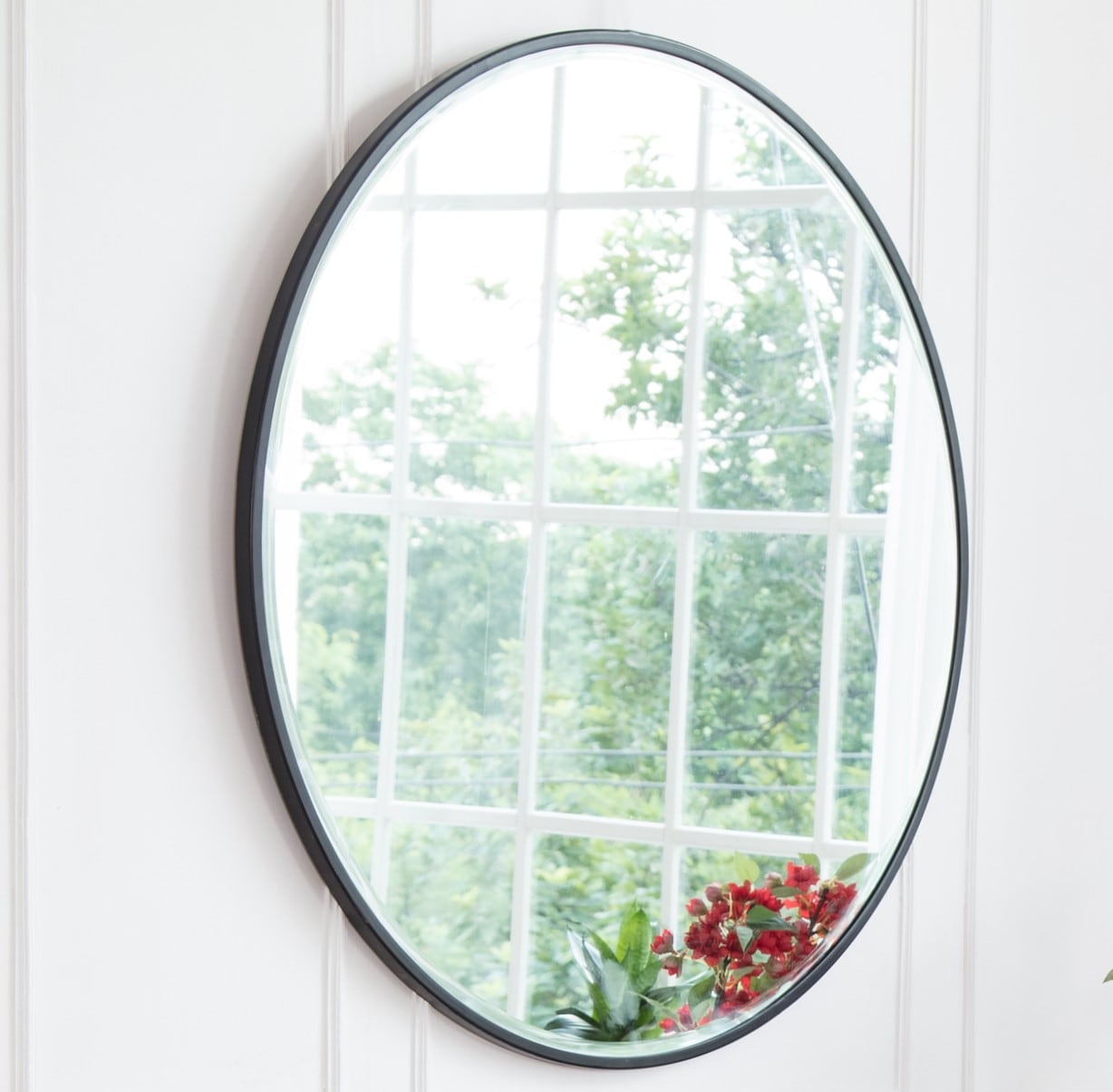 MH LONDON Wall Mounted Mirror 36-in W x 36-in H Round Black Powdercoat ...