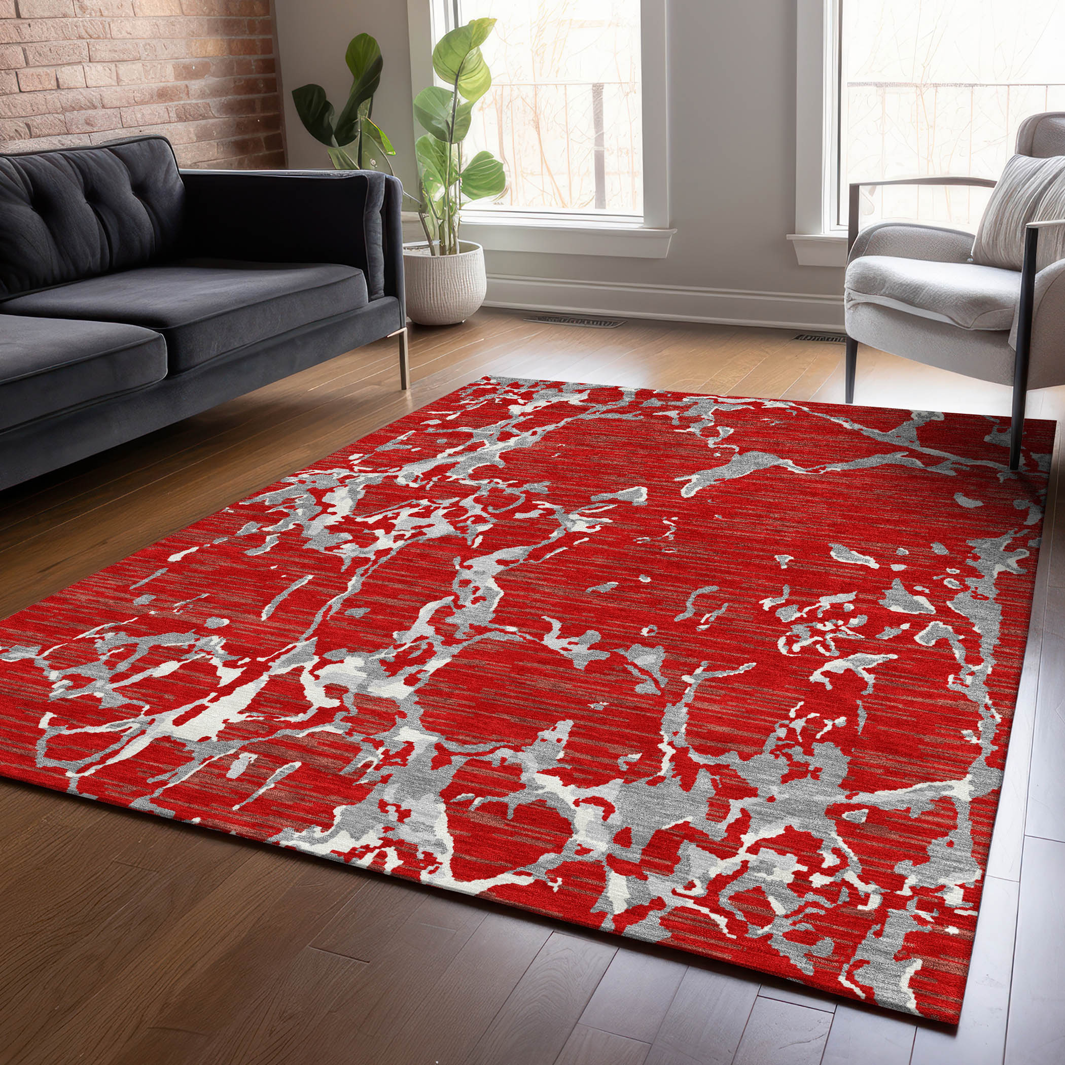 Addison Rugs ACN1046RD10X14 Chantille ACN1046RD 10 x 14 (ft) Polyester Red Rectangular Indoor/Outdoor Geometric Machine washable Area rug