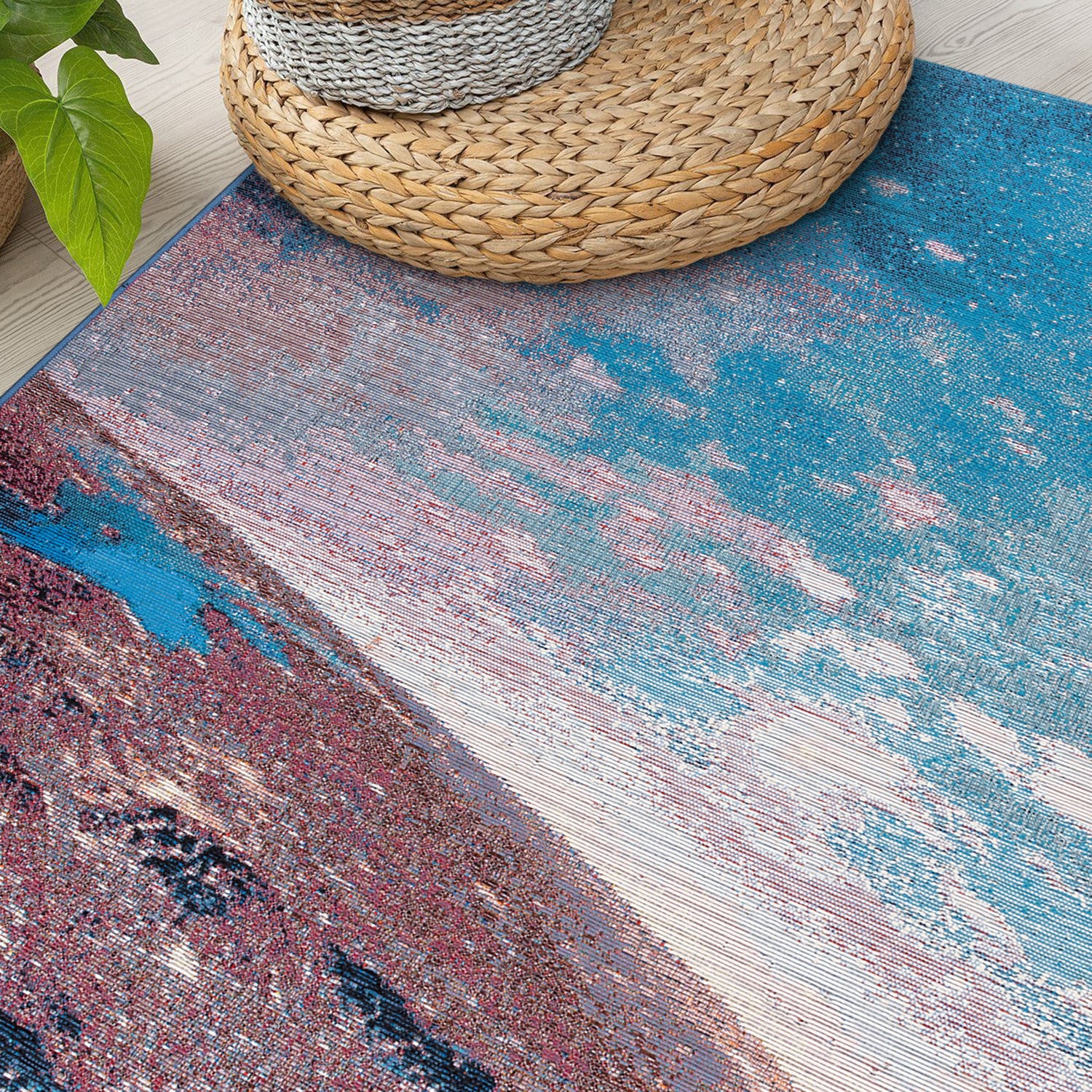 Cosmic Galaxy Red and Blue Rectangular Synthetic Rug 5' x 7'