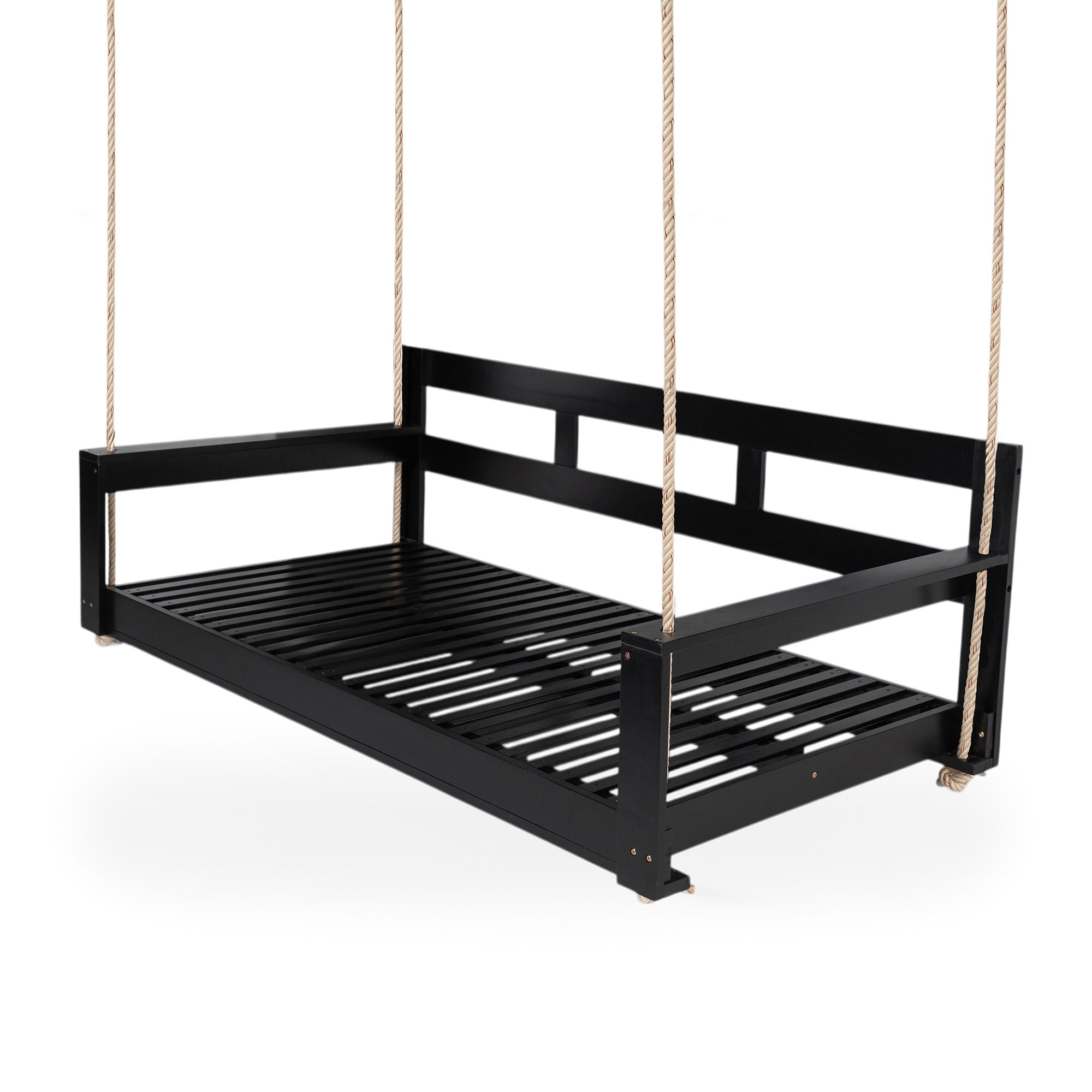 SINOFURN SYA100012BG 2 -person Black Wood Outdoor Swing bed