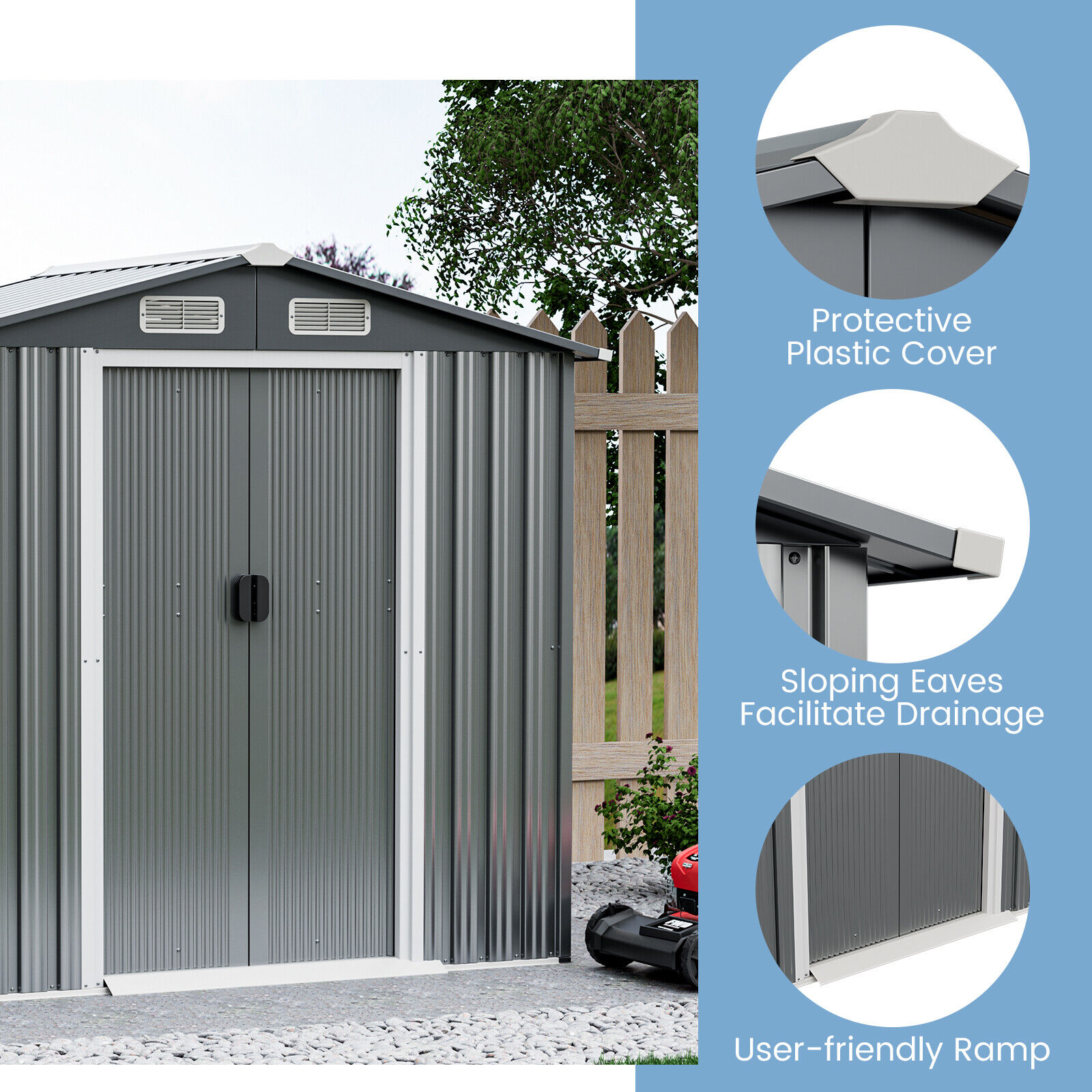 WELLFOR 6.4 ft x 4.6 ft Gray Galvanized Steel Gable Metal Storage Shed ...