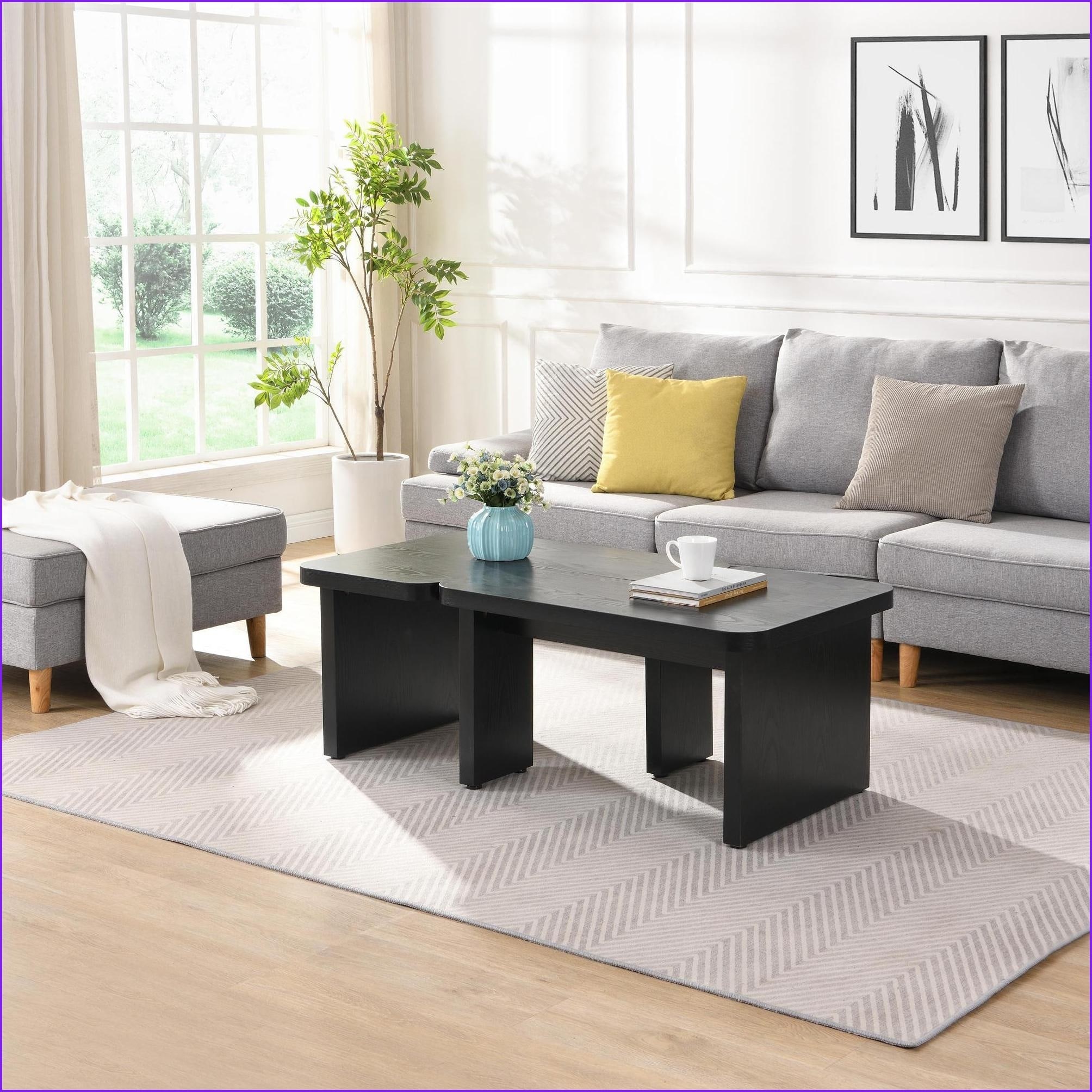 Watnature Black Detachable L Shape Coffee Table for Living Room ...