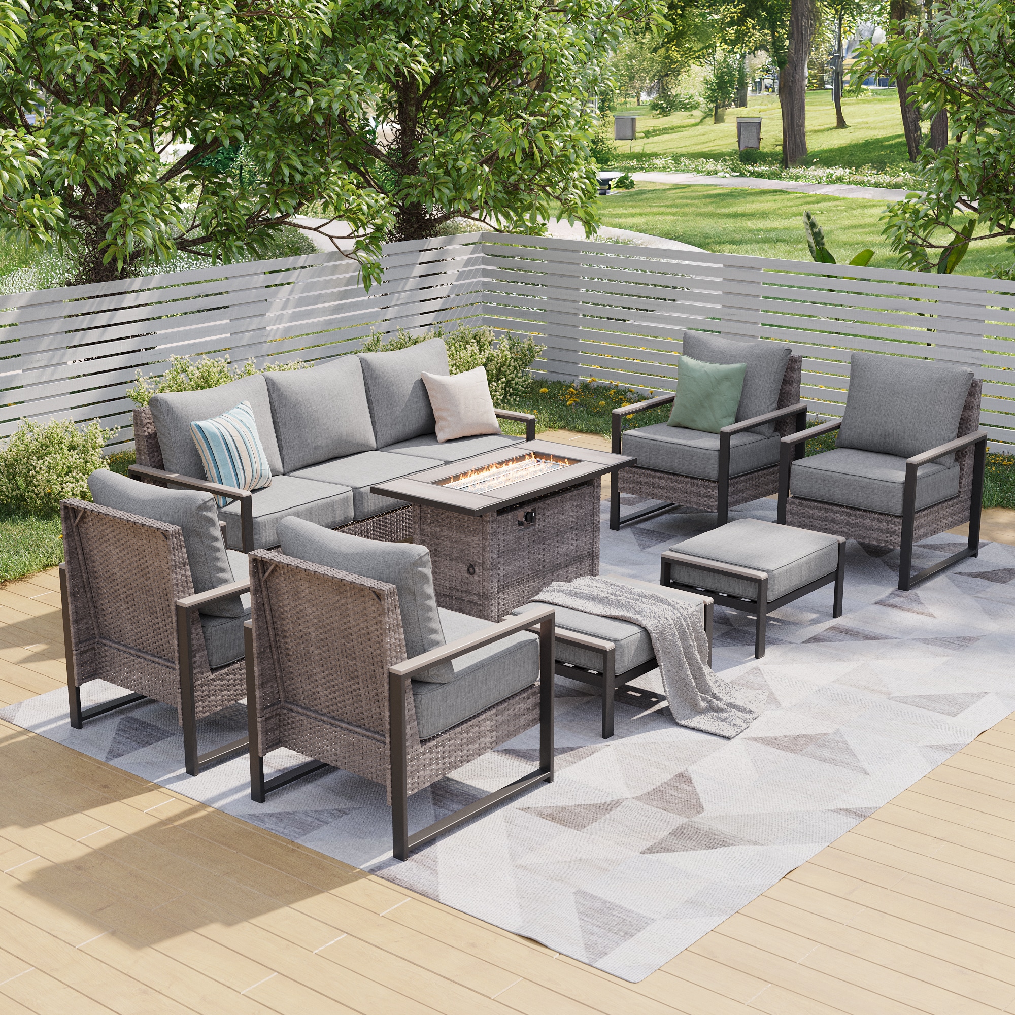 ACEGOSES LW-PS-148HLY-S2T5 Skytop 8 -Piece Wicker Patio Sofa Conversation Set with Gray Cushions