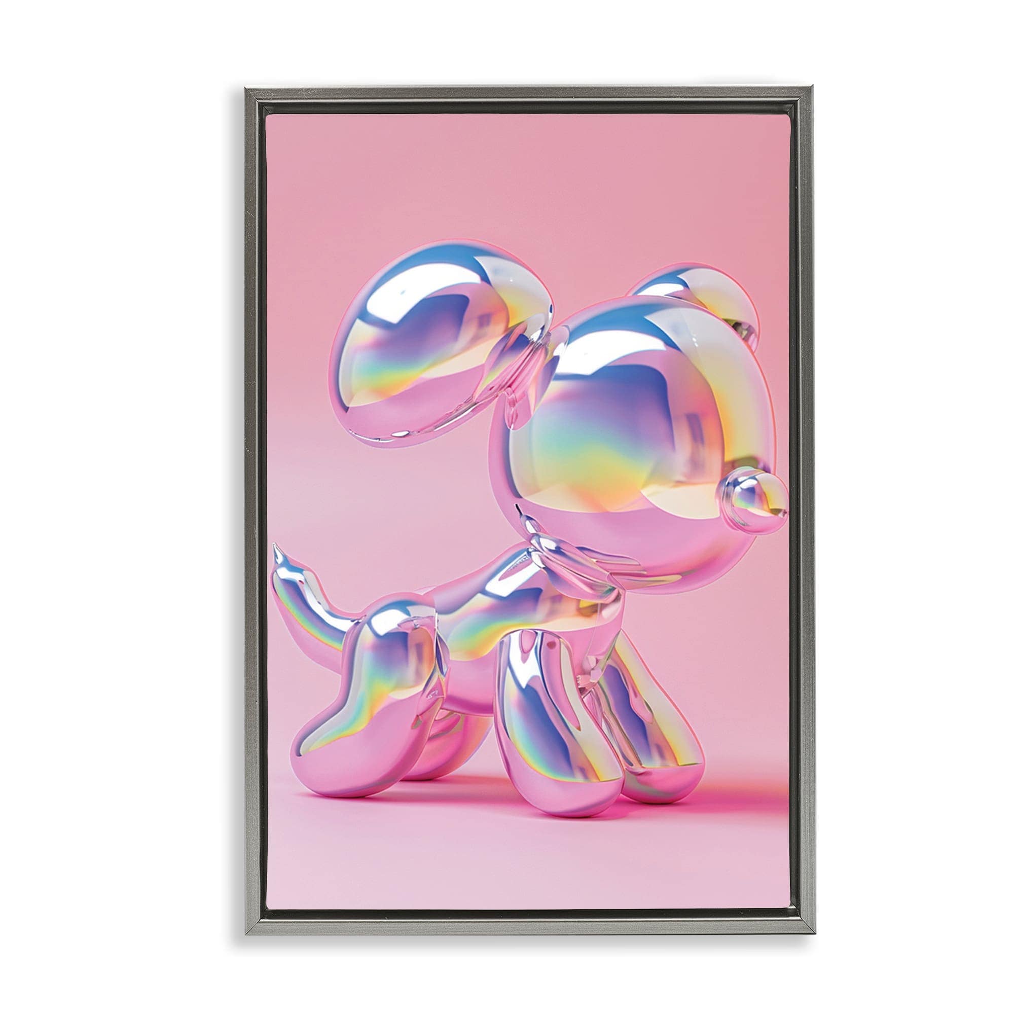 Stupell Industries BT-673-FFL-16X24 Pink and  Iridescent Trendy Dog Floating Frame design by LSR Design Studio