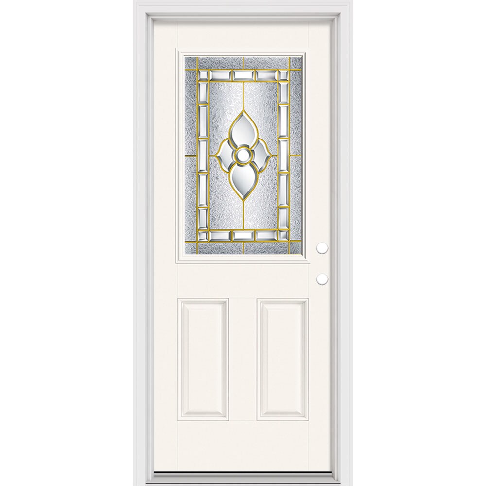 Masonite Georgian 32-in x 80-in x 4-9/16-in Fiberglass Left-Hand Inswing Arctic White Painted Prehung Slab Front Door with Brickmould Solid Core -  632130