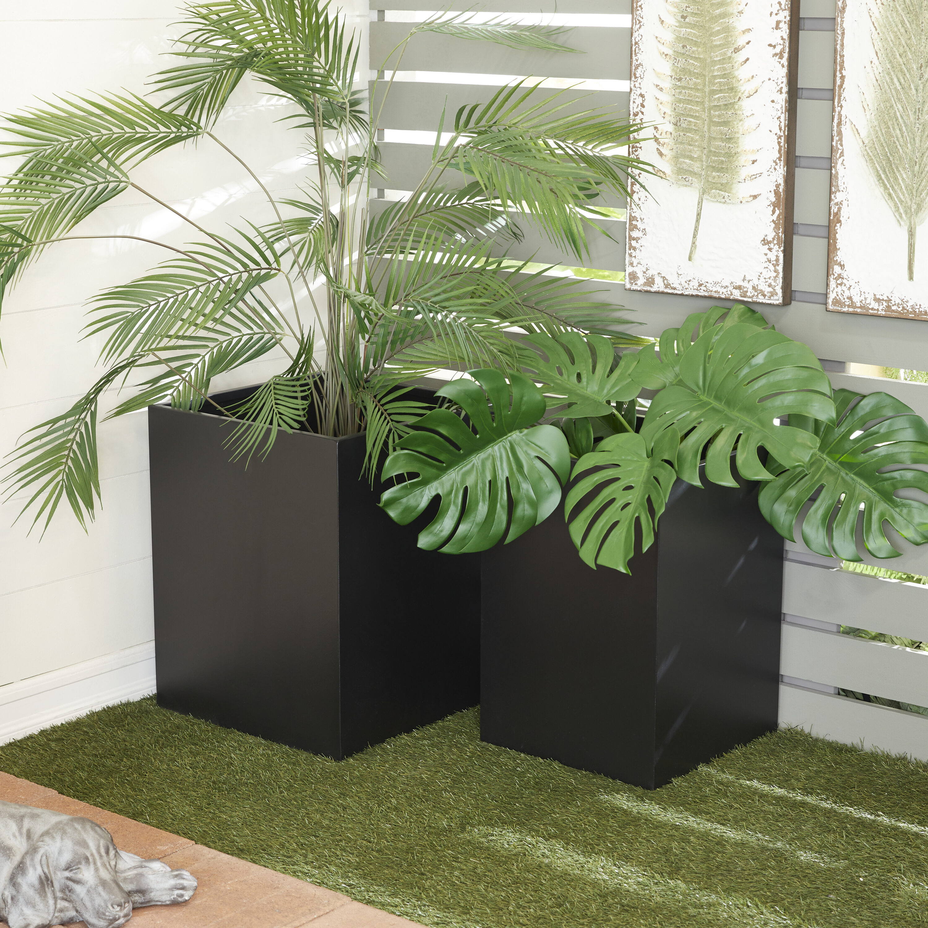 Grayson Lane 78419 2 -Pack Square 18.0-in W Extra Large Black Metal Contemporary/Modern Indoor/Outdoor Planter