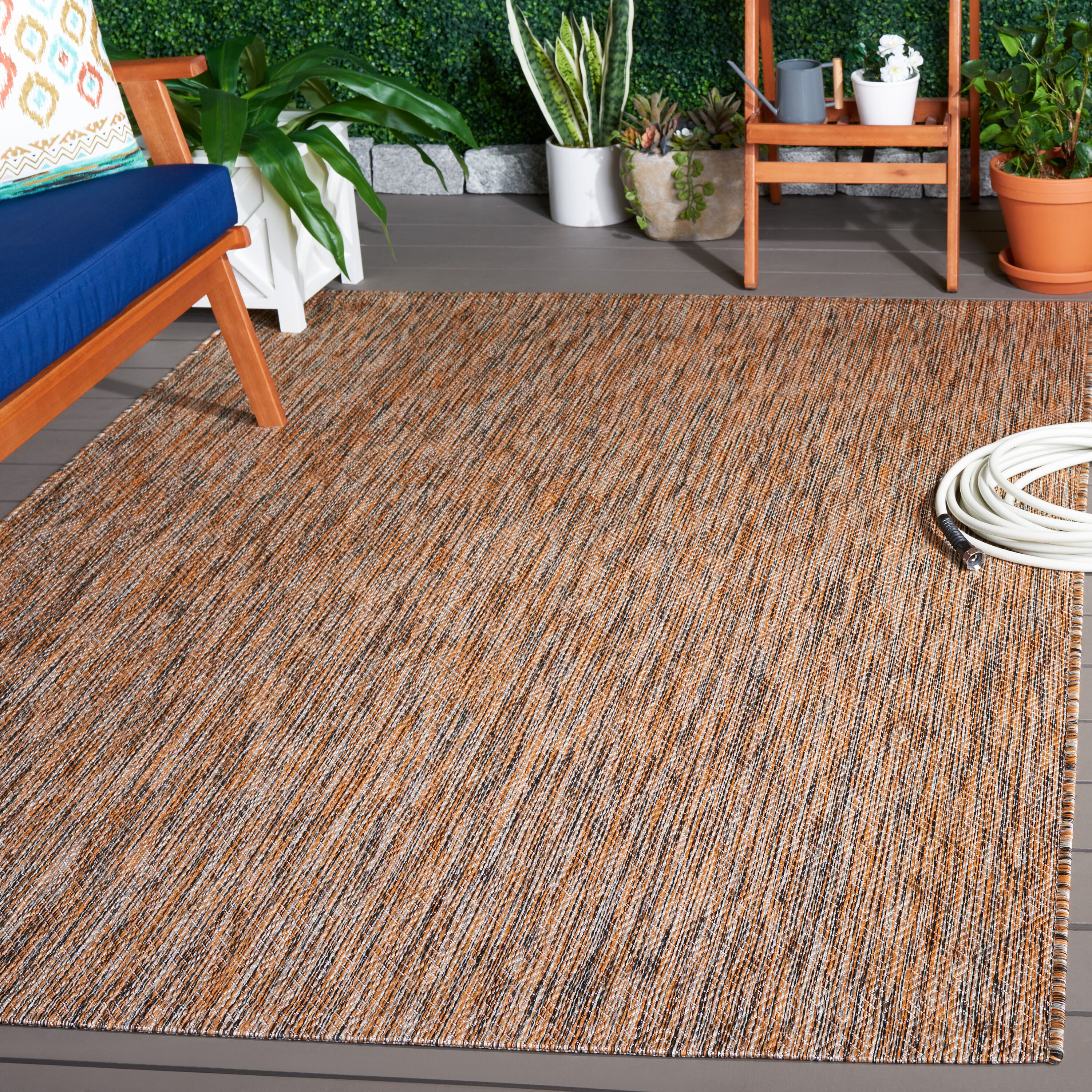 Courtyard Cy8520-593-Dark Grey/Rust 5 x 8 Rectangular Area rug