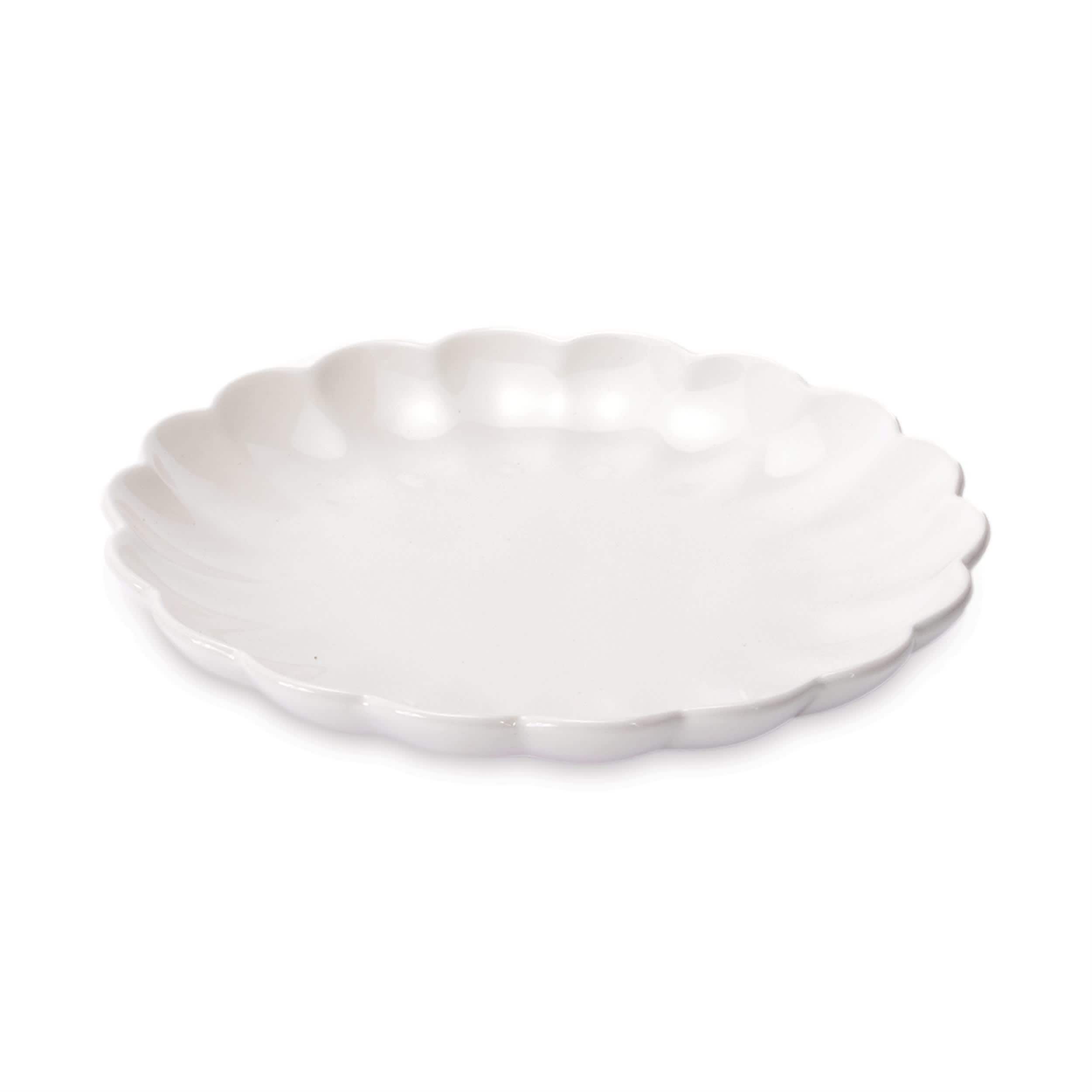 Melrose International White Scalloped Stoneware Dinner Plate (Set of 2)