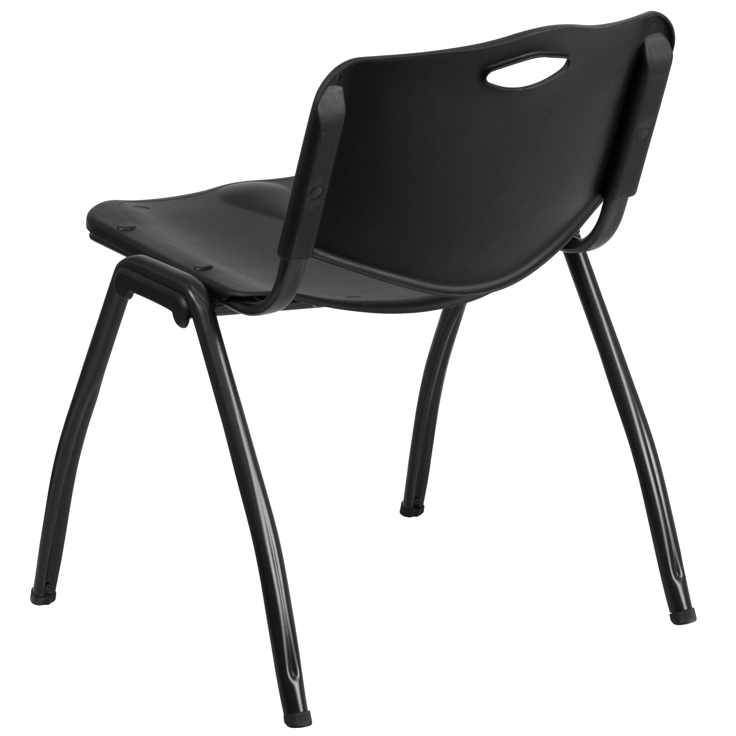 Black Metal Armless Stacking Chair with Carrying Handle
