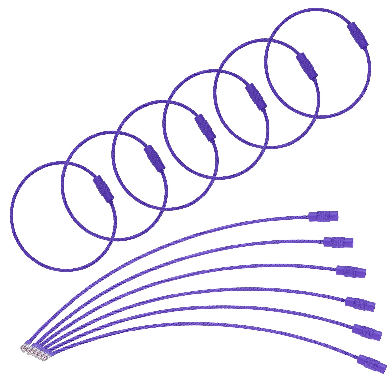 Unique Bargains 22pcs Wire Keychain Cable 6 Inch Coated Stainless Steel Luggage Tag Loops 2mm Dia Metal Wire Cable Key Ring Loop for Luggage Key ID Keepers Tags Keyrings Dark Purple