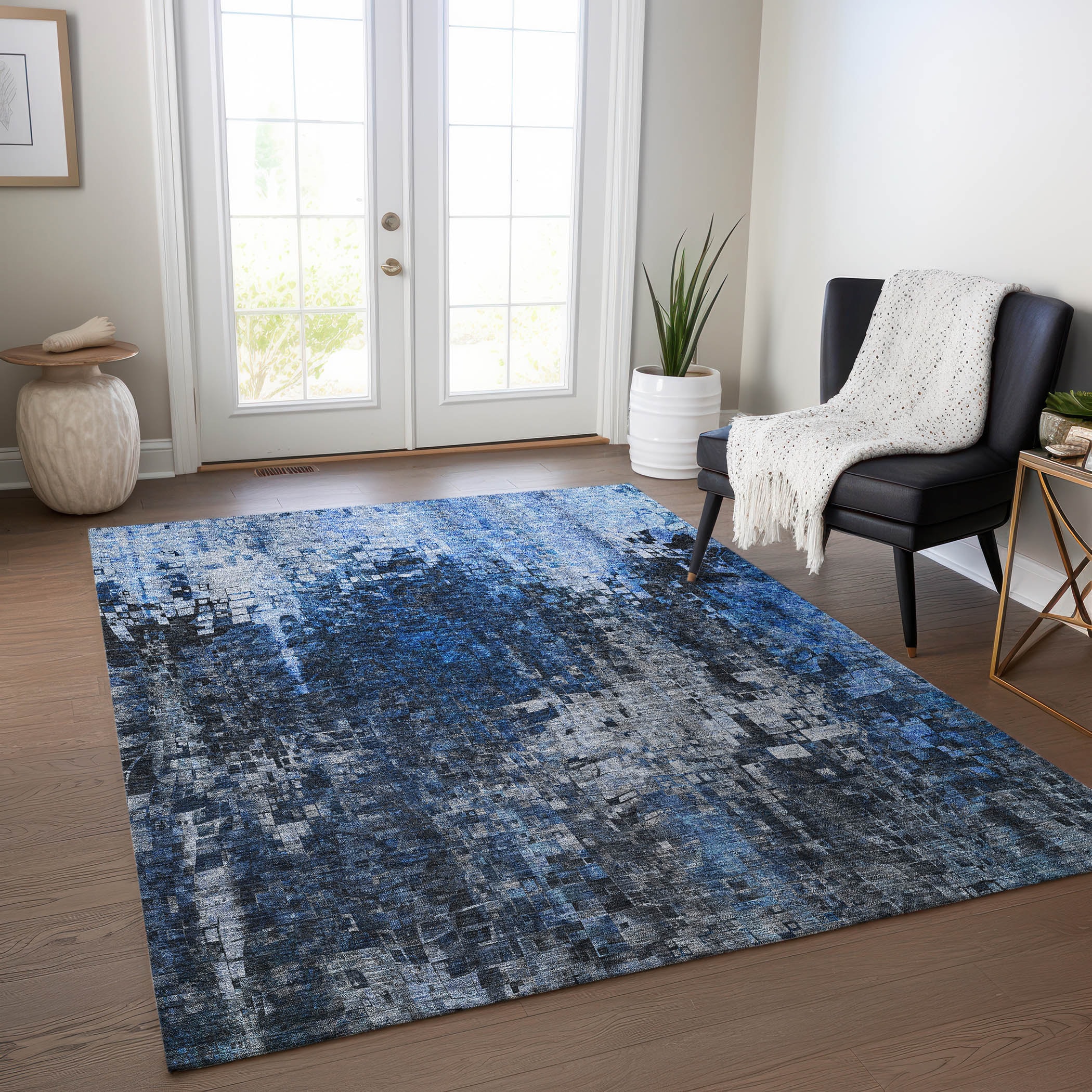 Addison Rugs ACN581BU8X10 Chantille ACN581BU 8 x 10 (ft) Polyester Blue Rectangular Indoor/Outdoor Ikat Machine washable Area rug