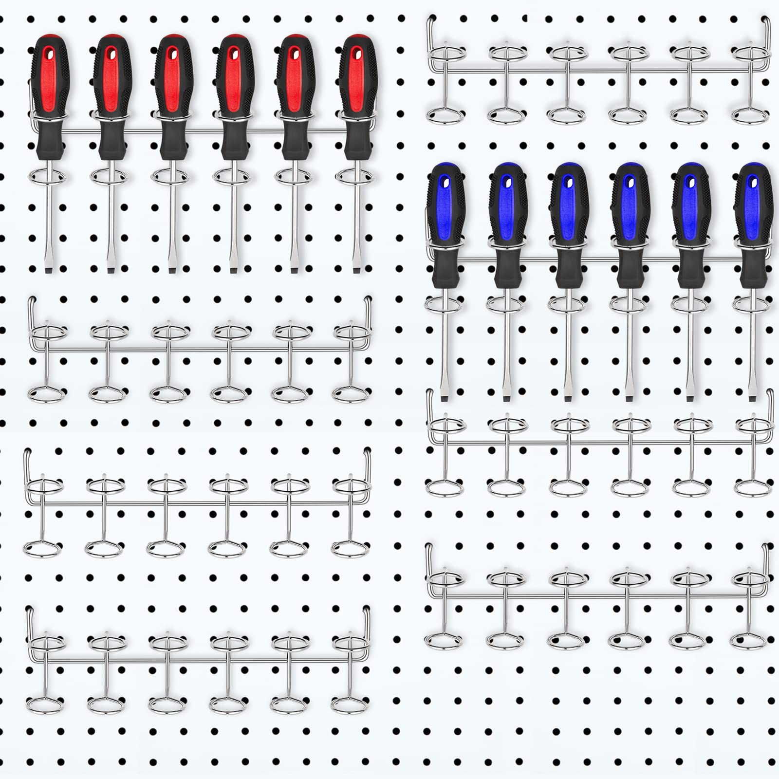 Aoibox  8 Piece Multi Ring Pegboard Screwdriver and Plier Holder Set 12 Rings Each 1 4 Inch Pegboards