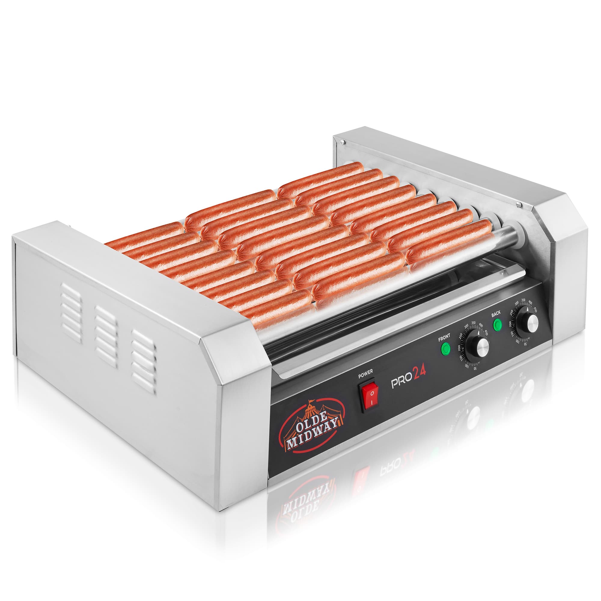 Olde Midway Electric 24 Hot Dog 9 Roller Grill Cooker Machine #CON-ROLL-PRO24