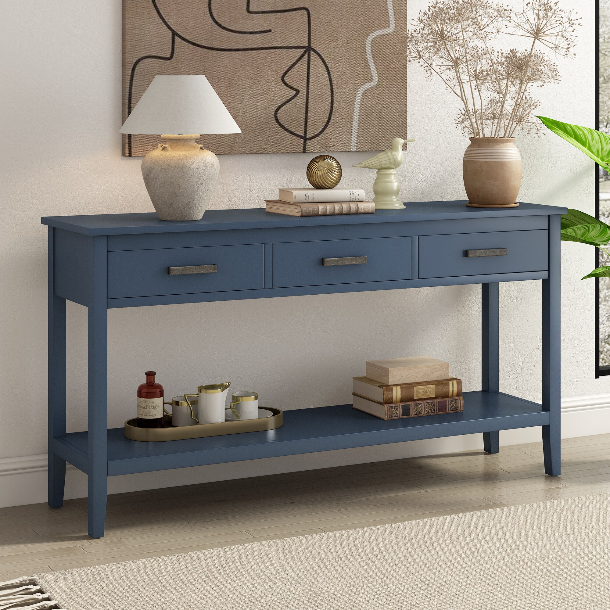 ModernLuxe N711P234485V Contemporary 3Drawer Console Table with 1 Shelf Entrance Table for Entryway Hallway Living Room Foyer Corridor