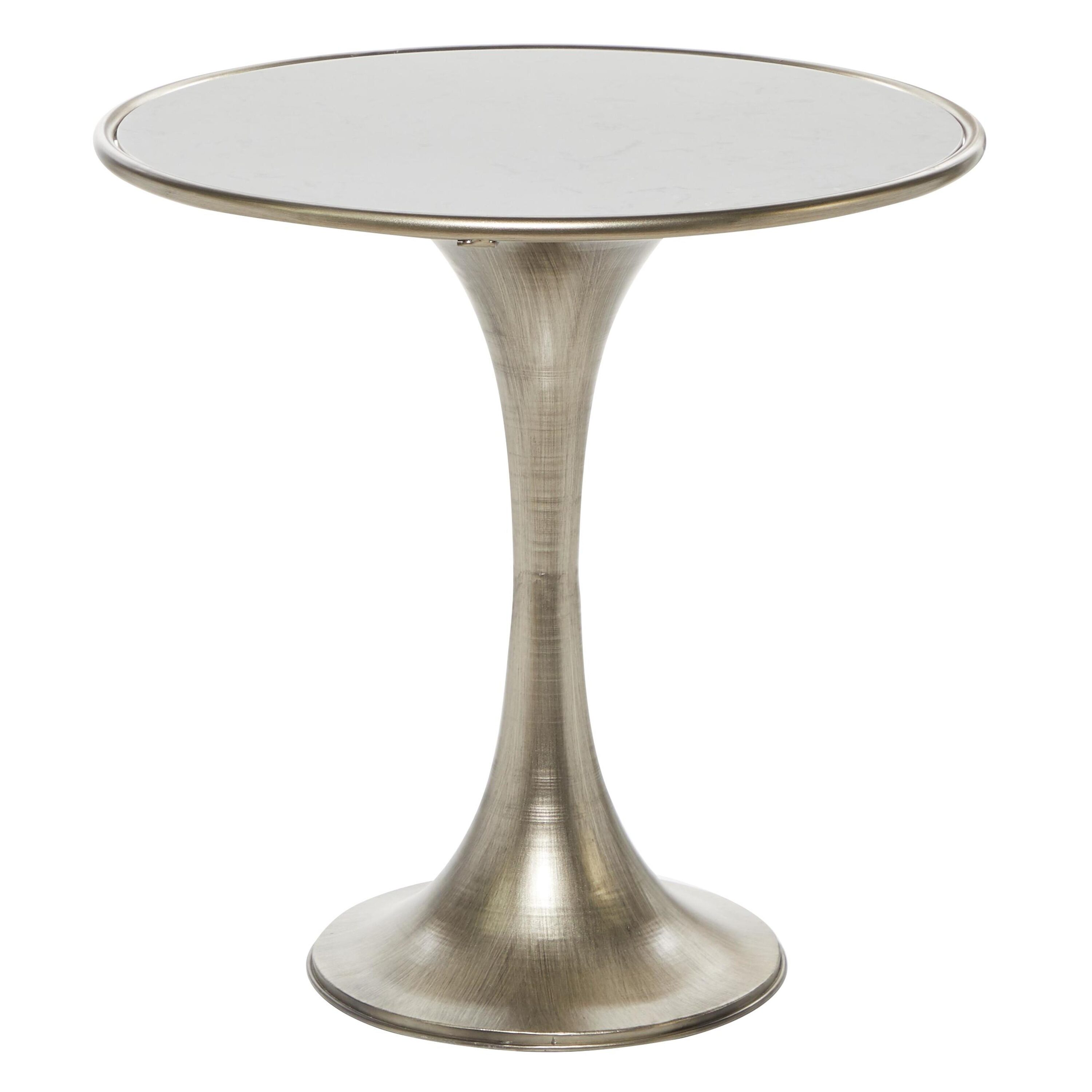 Sleek 30" Round Silver Metal and Marble Accent Table