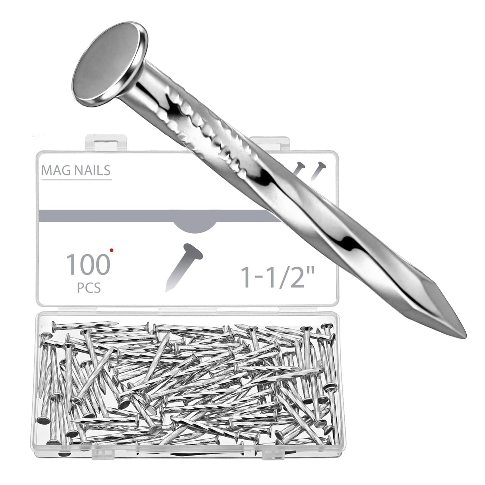 AKSCYZM 100 Count Magnails 1-1/2 Inch by 1/4 Inch Steel Zinc Coated Durable Marker Magnetic Nails with Ribbed Shank for Road Clamp Applications #LAK0821K1978
