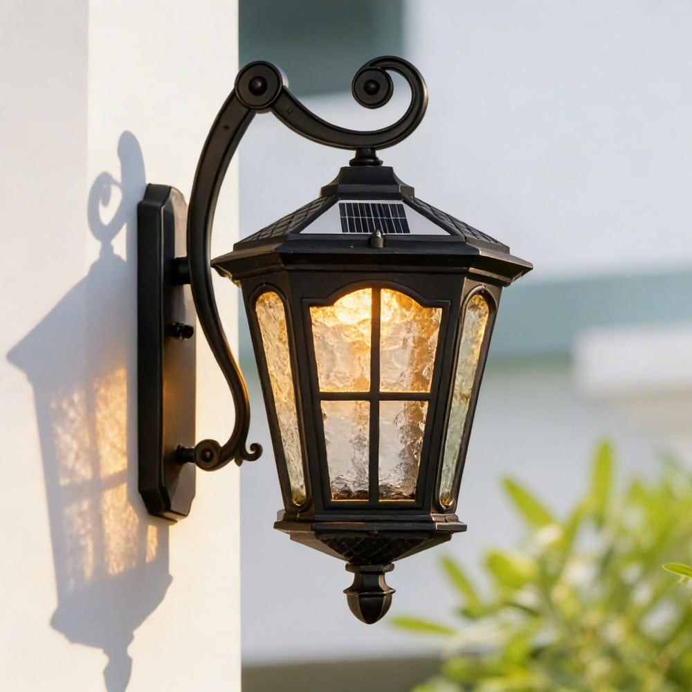 Basdien 15 in Matte Black Solar Wall Light IP65 Waterproof Outdoor Sconce with Smart Light Control 3000K to 6000K Adjustable Color Temperature for Patio Garden Balcony Gate Villa Corridor Energy Efficient Home Decor Farmhouse Style