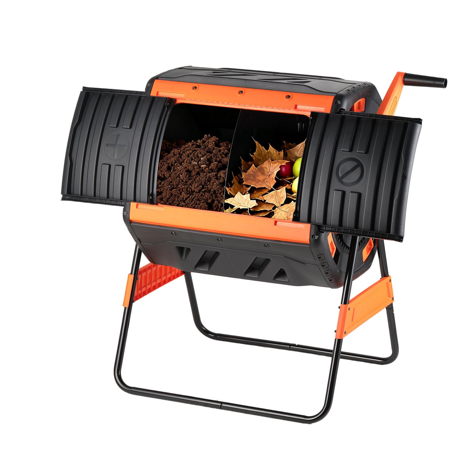 Mecale - 53-Gal Dual Chamber Composting Tumbler Hand-Crank 360-Degree Rotating Compost Bin Steel ...