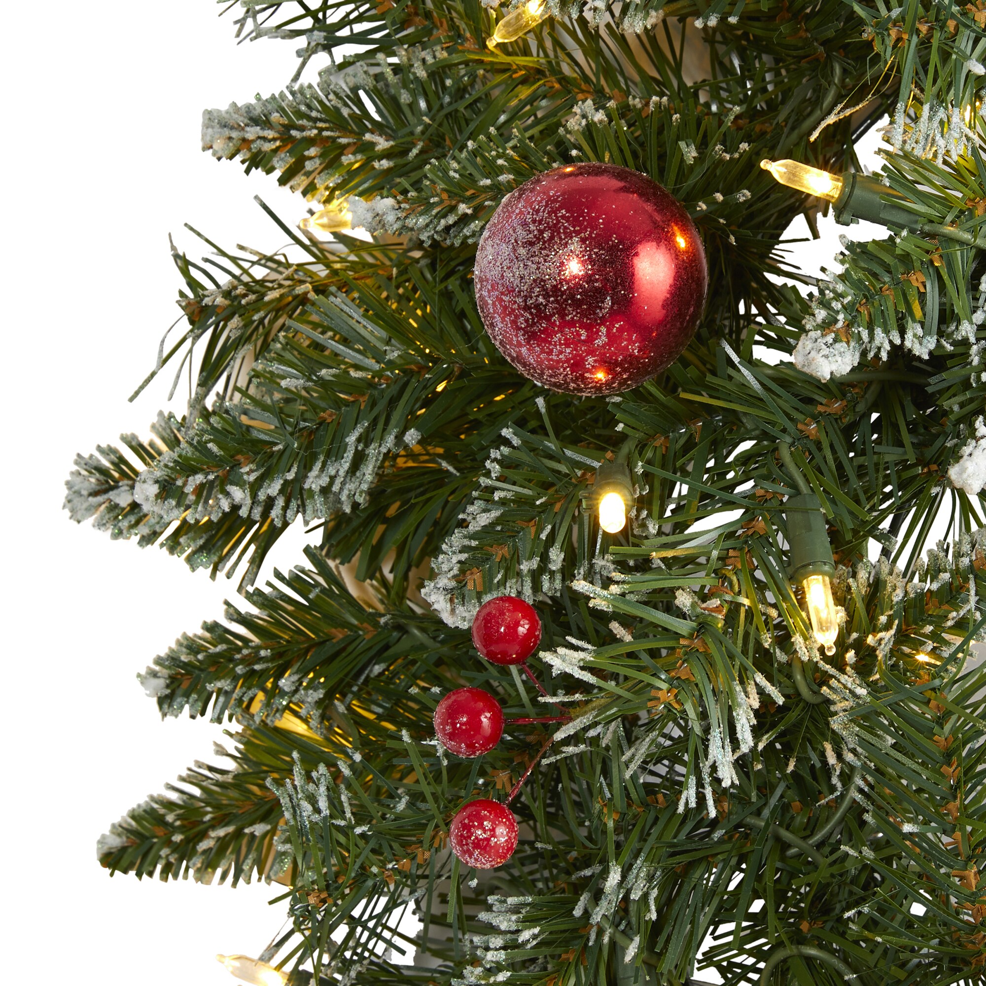 Festive 24" Frosted Artificial Christmas Wreath with Warm LED Lights