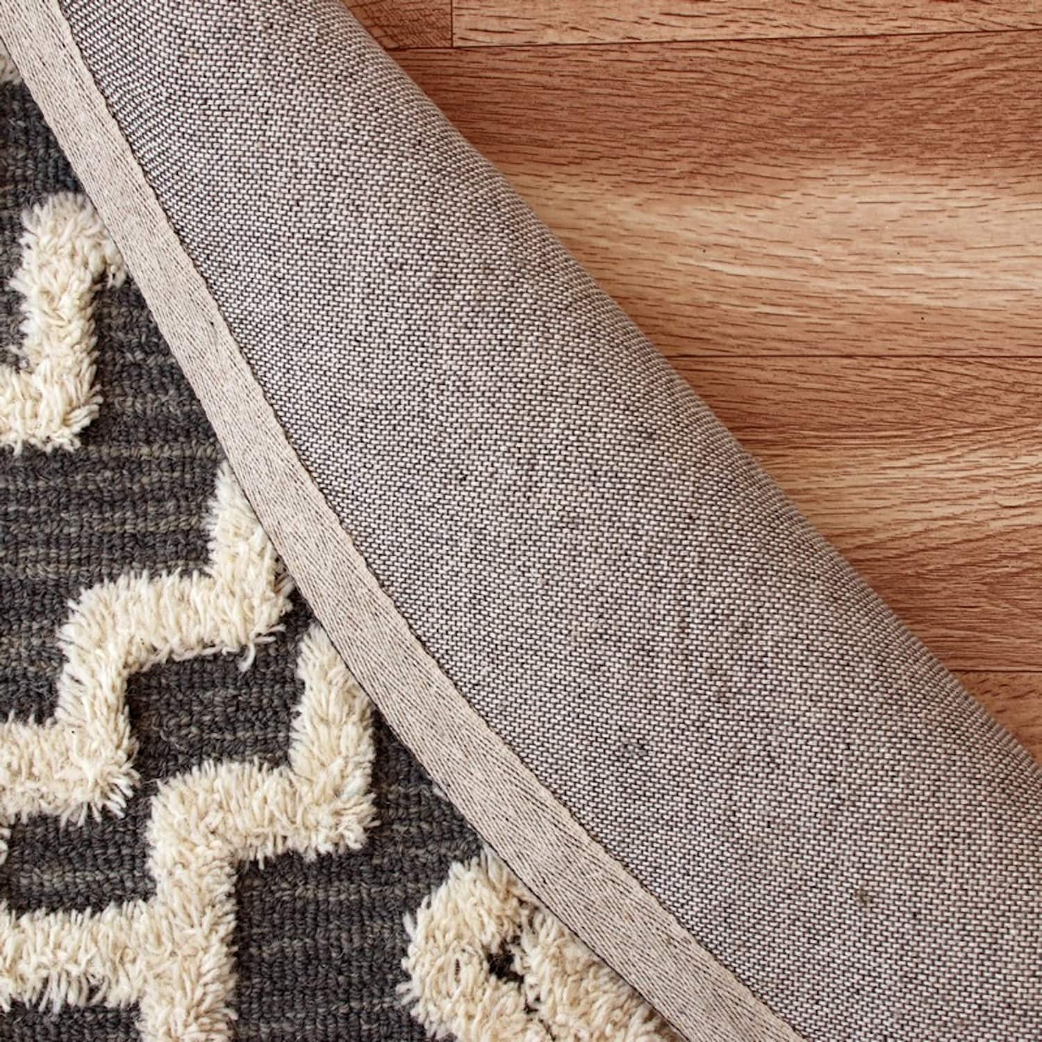 Gray and Cream Tufted Geometric Wool Round Area Rug, 6 ft.