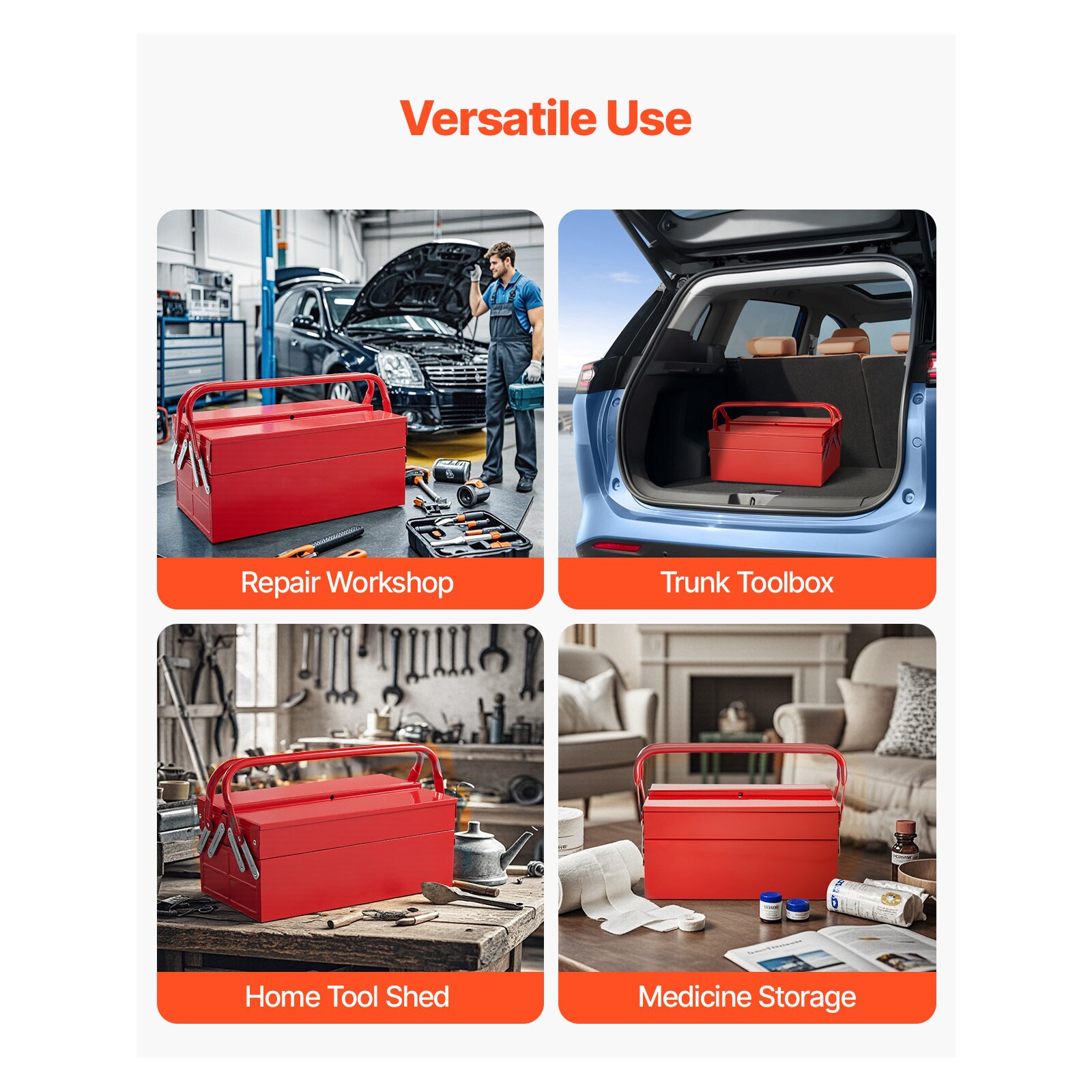 Mecale 14 in 2-Tier 3-Tray Cantilever Tool Box Red Powder-Coated Steel ...