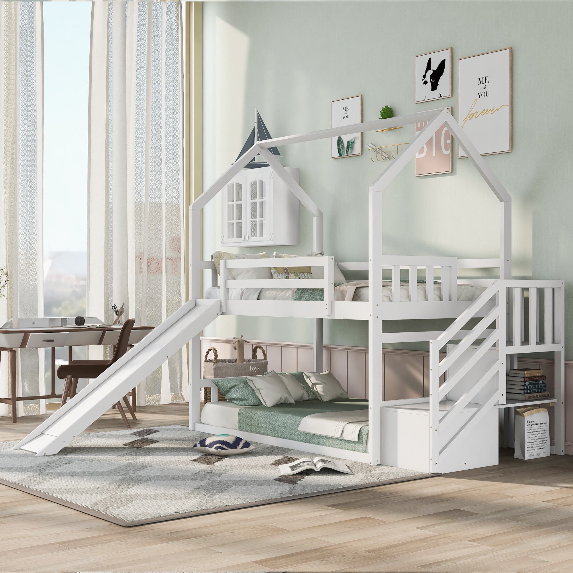 Qualler BWM000904P White Twin over twin Bunk Bed