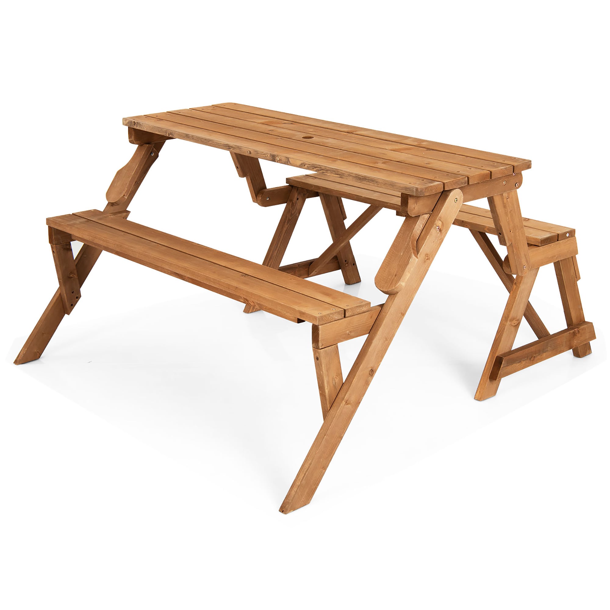 Costway 54 In Brown Wood Round Folding Picnic Table In The Picnic   63844830 