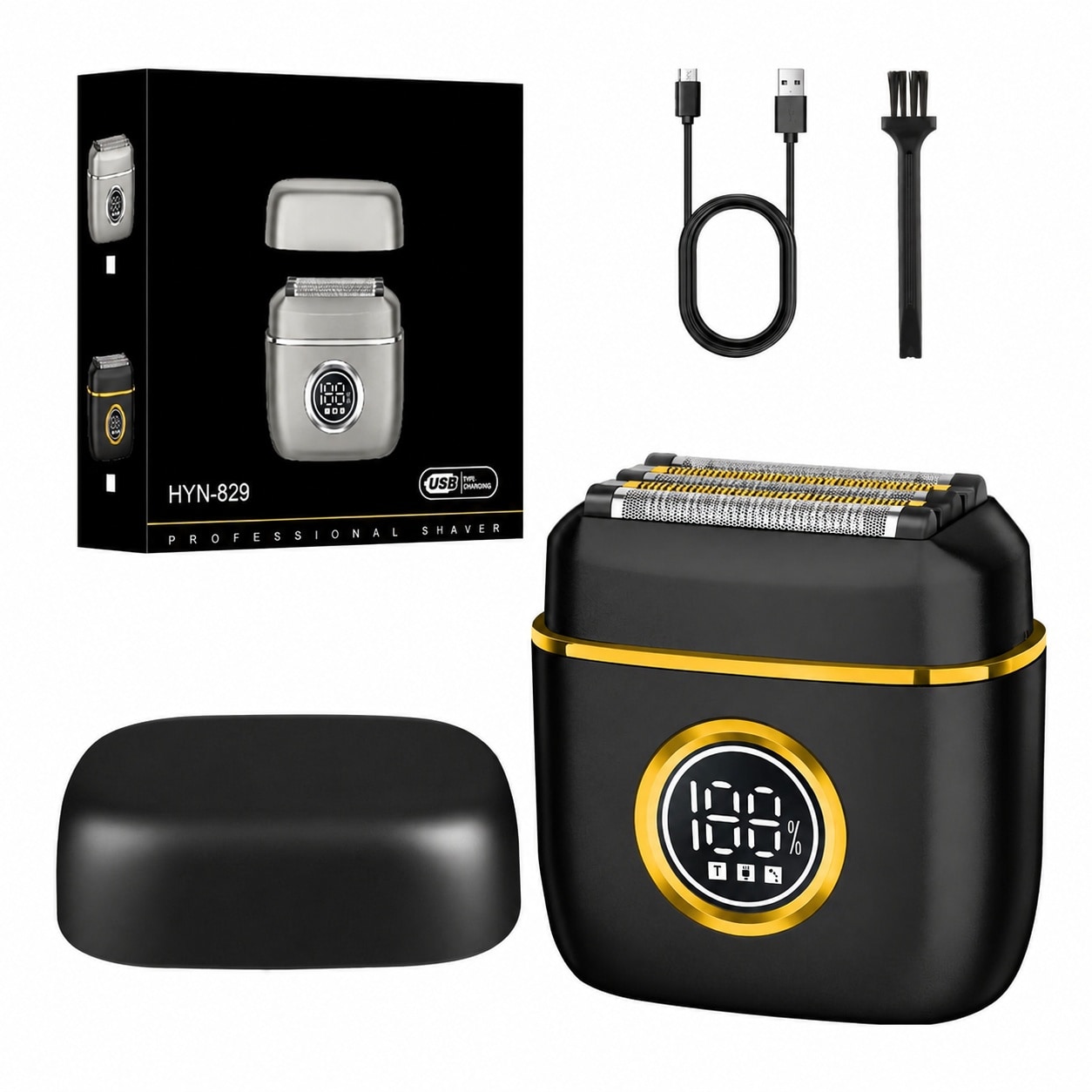 Yichuhaoxi  Mens Electric Foil Shaver USB-C renewable power IPX7 Waterproof Pocket Sized with LED Display for Travel and Home Black Gold