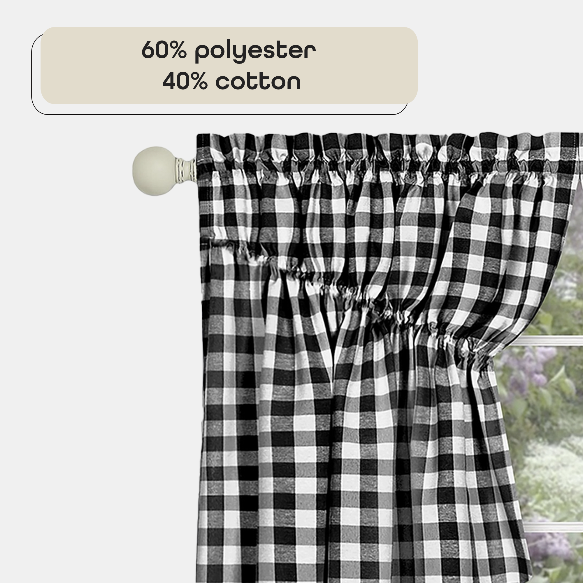 Buffalo Check Black and White Cotton Polyester Light Filtering Window Drapes