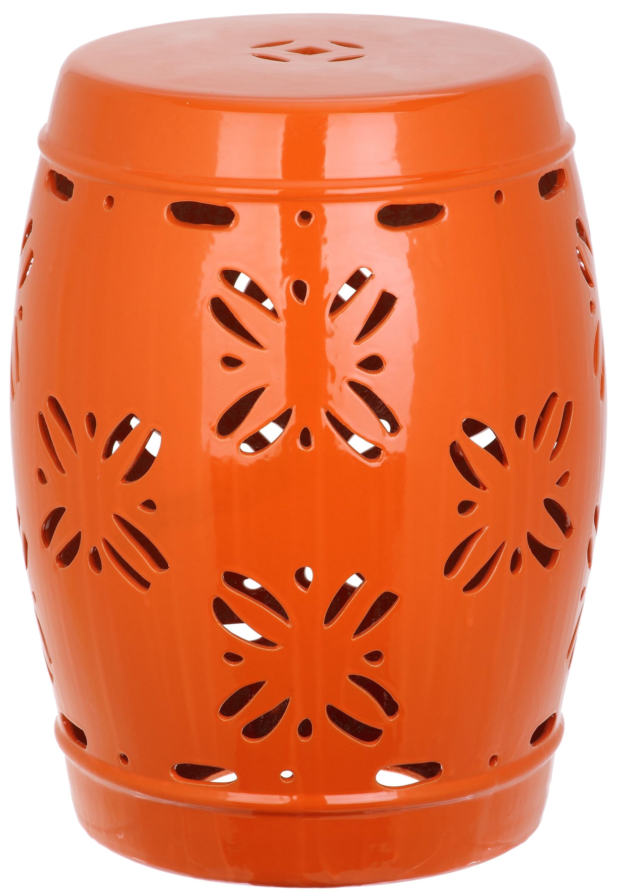 Contemporary Orange Glazed Ceramic Sakura Garden Stool