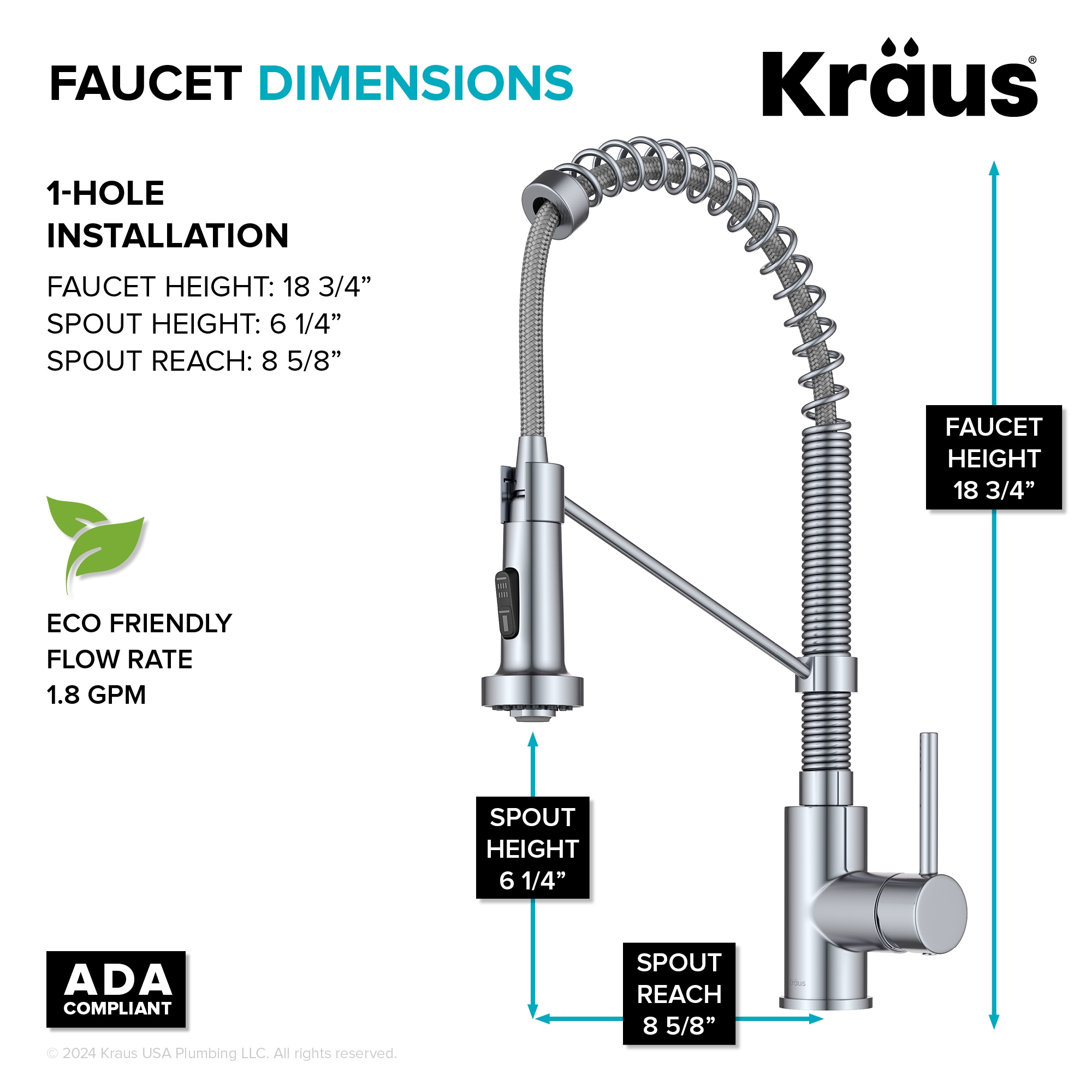 Chrome Commercial Style Pull-Down Kitchen Faucet with Pull-out Spray