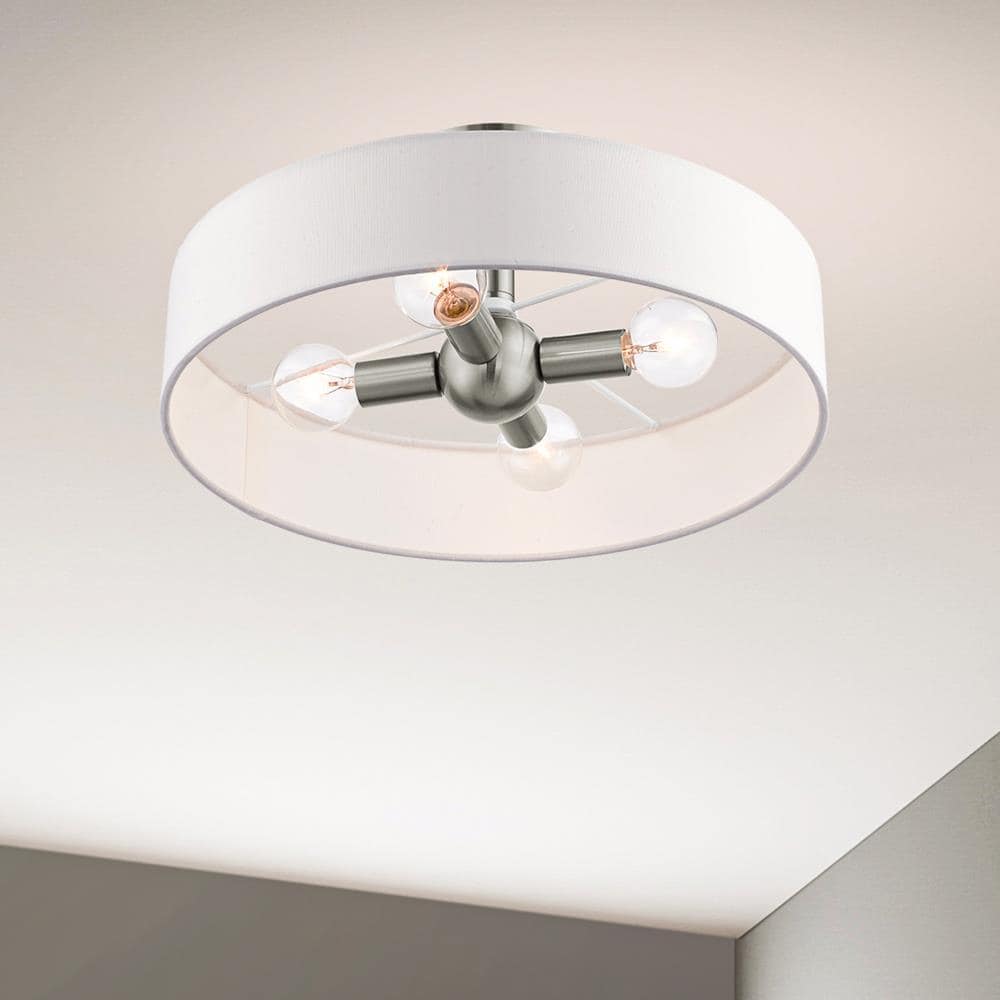 Venlo Brushed Nickel 4-Light Drum Semi-Flush Mount with Off-White Shade