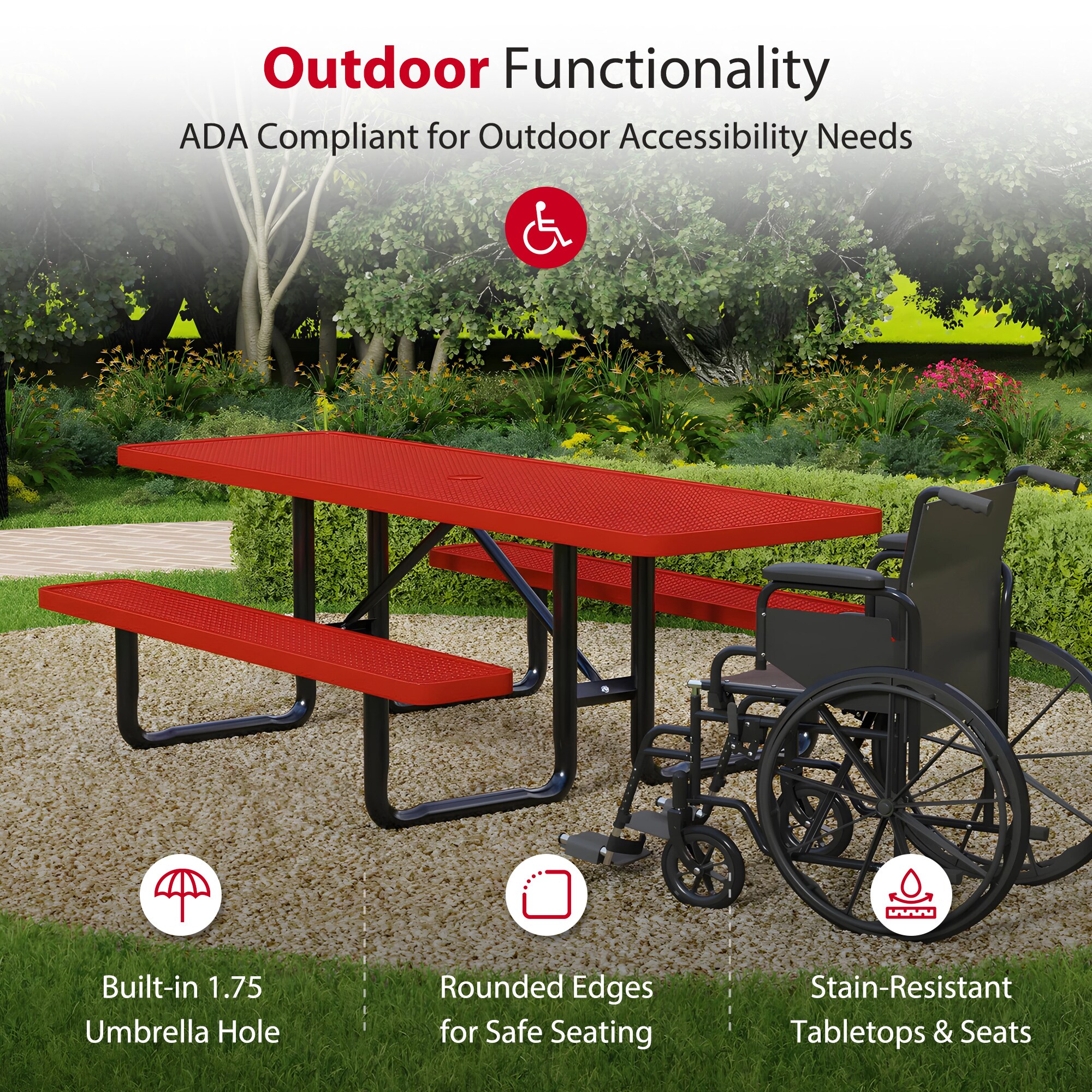 LeisureCraft T8XPP-ADA-RED Picnic-Tables - View #4