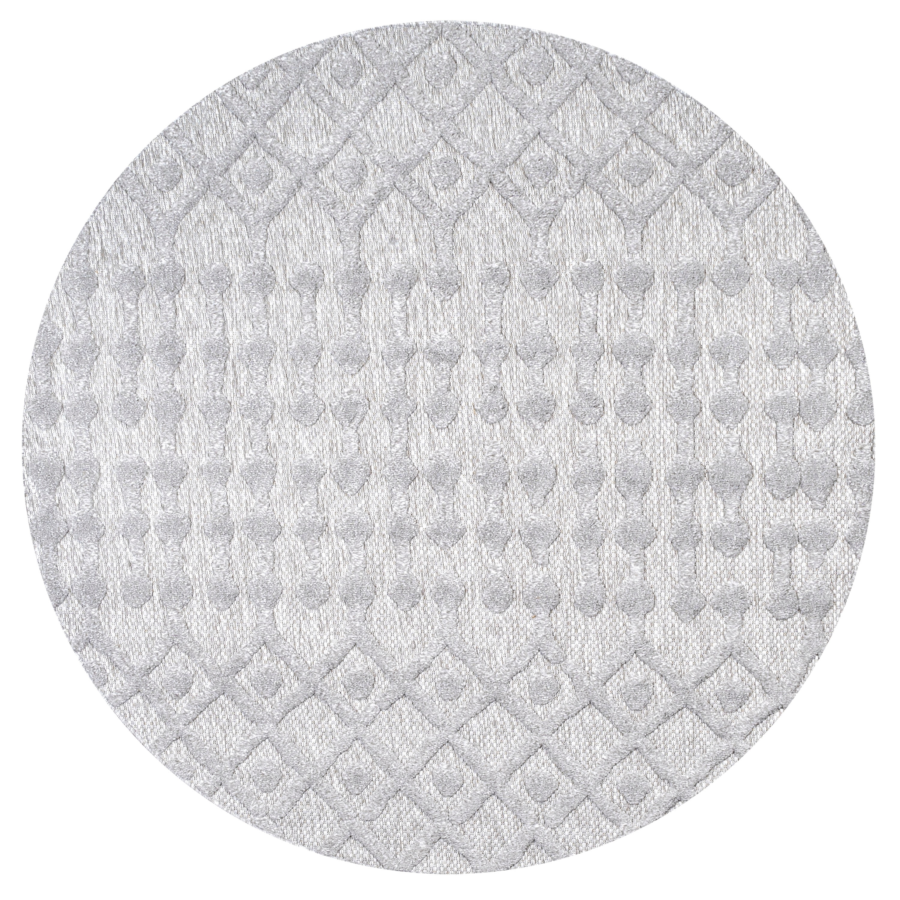 Gray Round Geometric Synthetic Indoor/Outdoor Rug