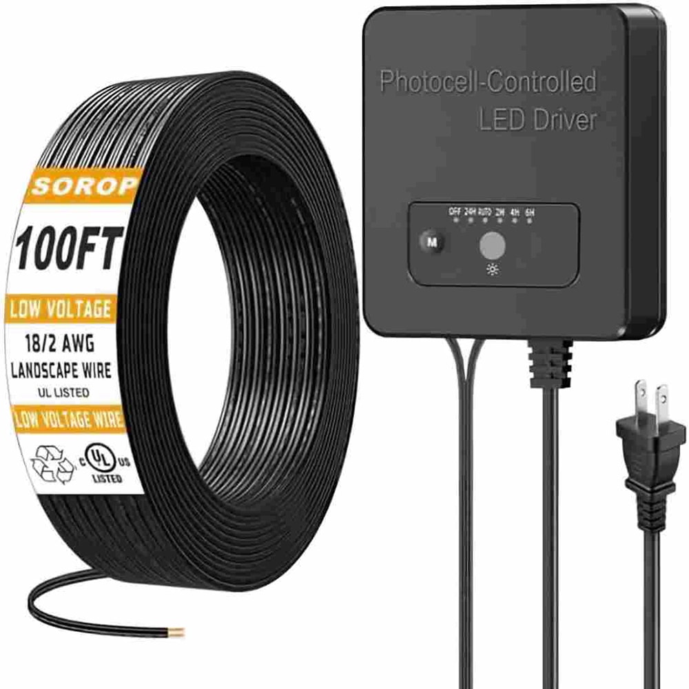 Sorop 12 24V AC DC Transformer 100FT Wire Set 150W Transformer with ...